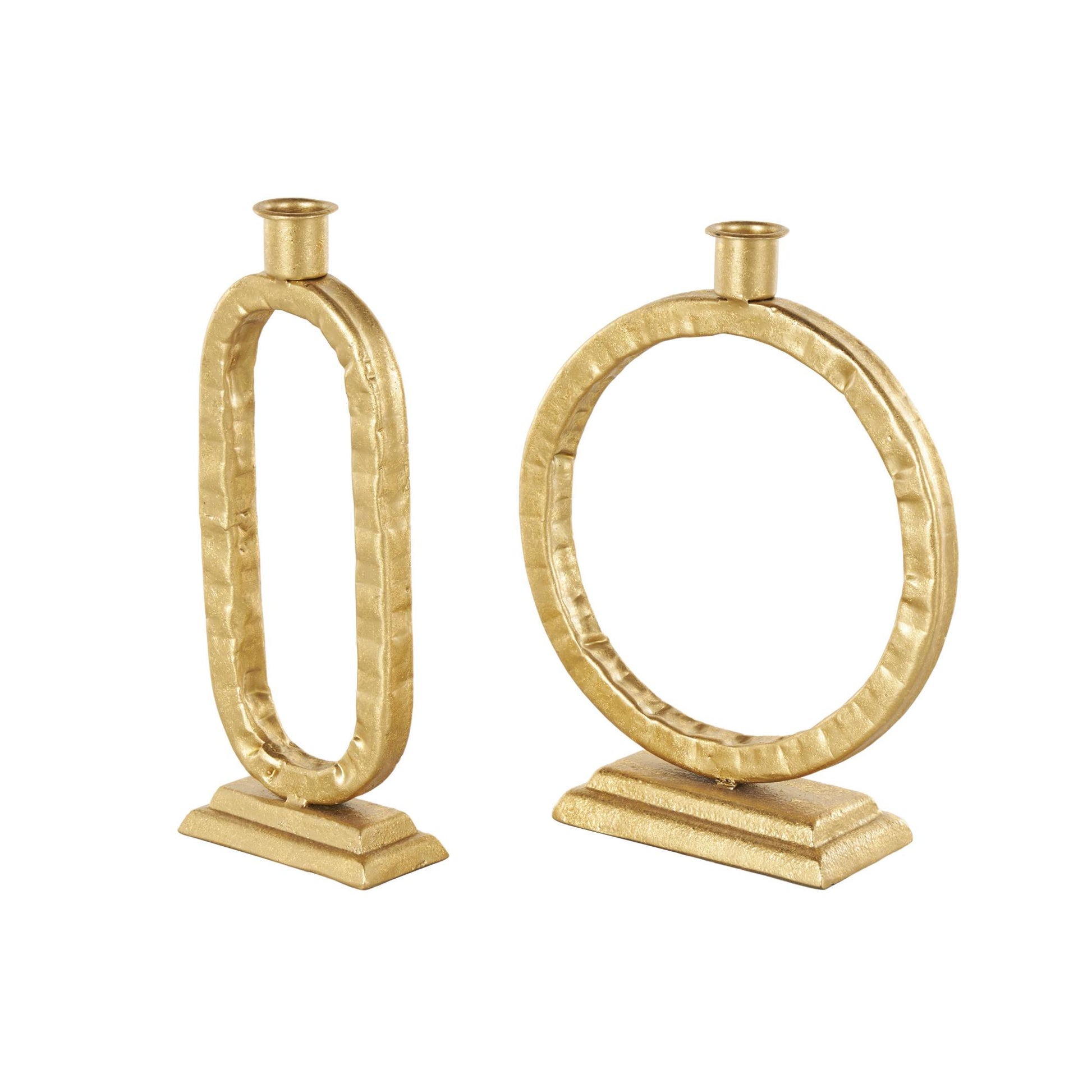 Set of 2 Gold Metal Tapered Decorative Candle Holder with Rectangle Base