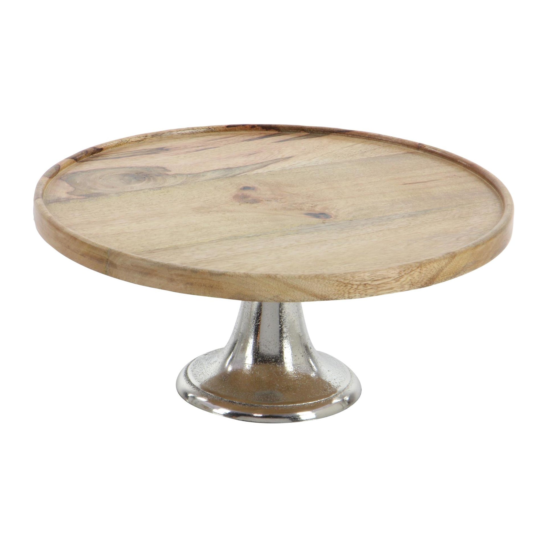 Set of 3 Mango Wood Decorative Cake Stand with Silver Aluminum Cone Base