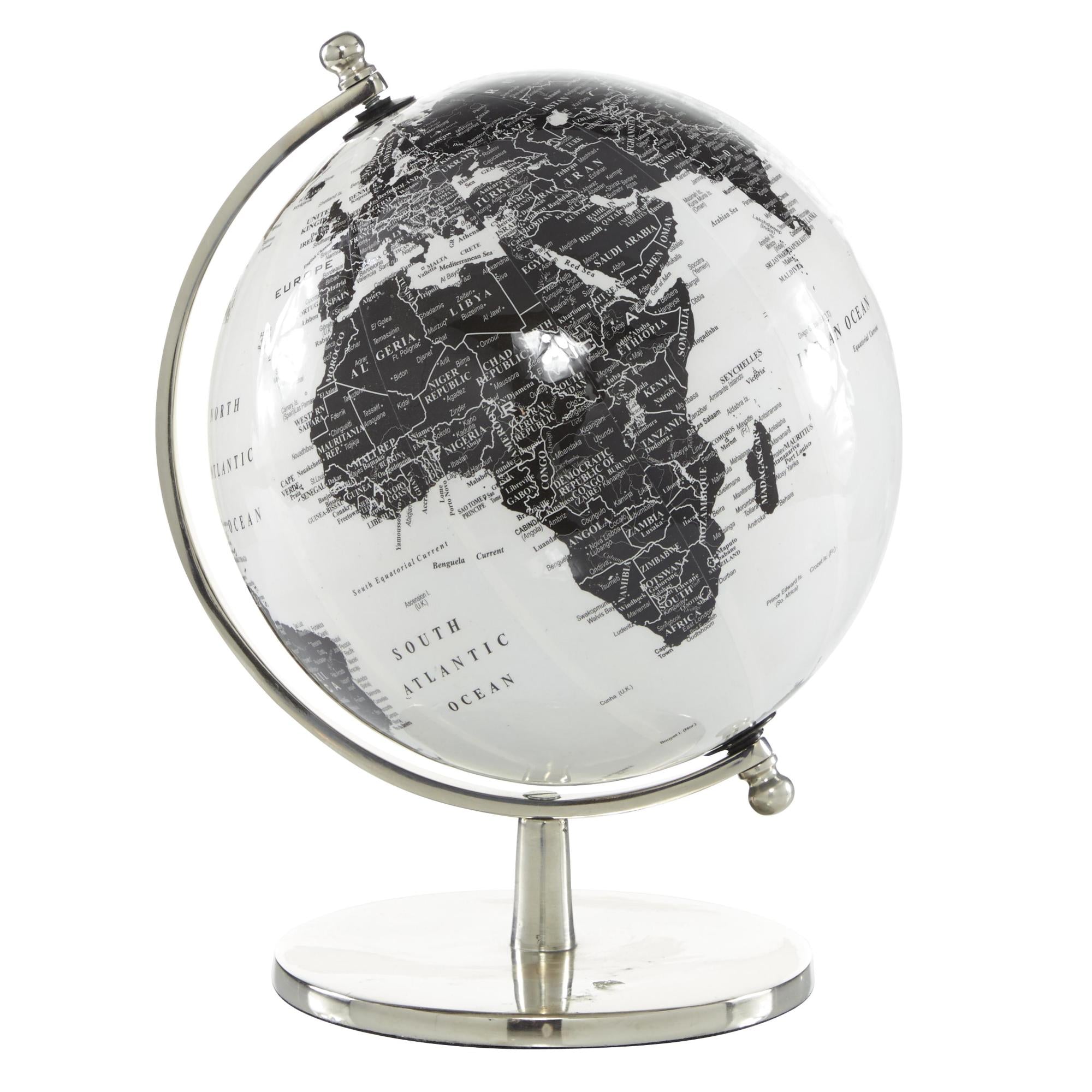 World Map White Aluminum Metal Educational/Geographic Earth Globe