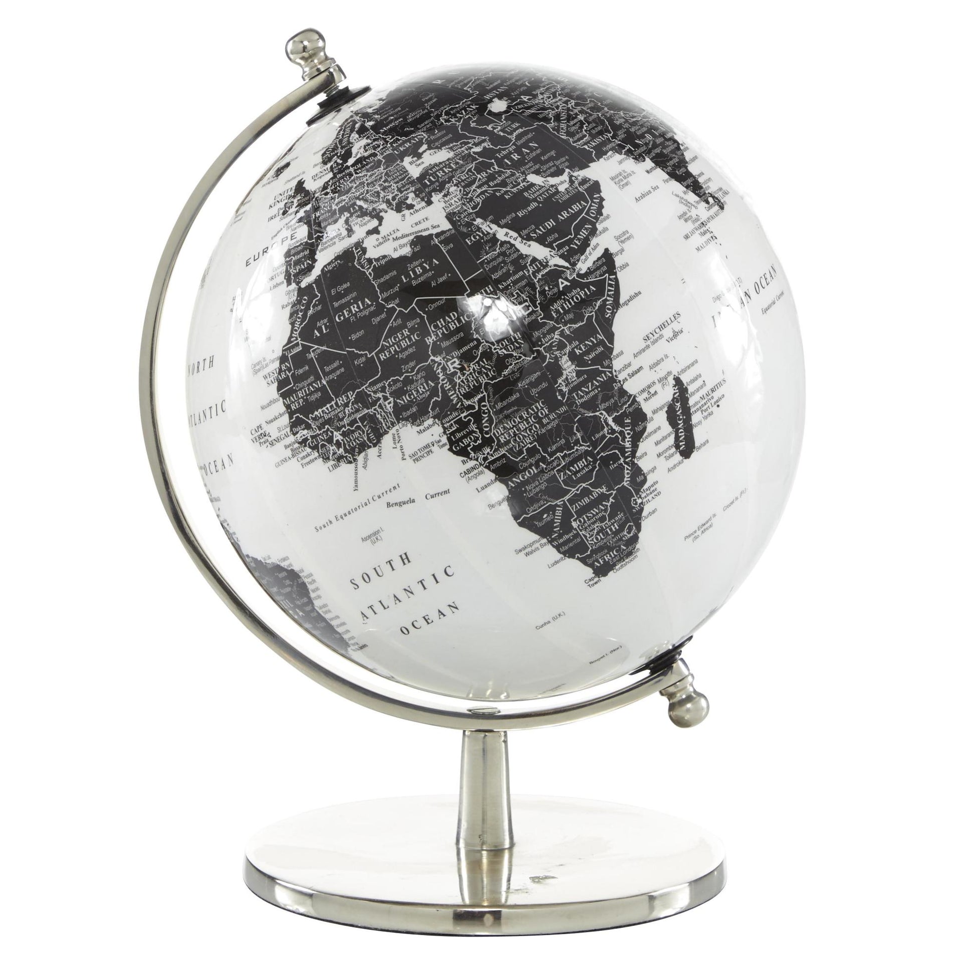 World Map White Aluminum Metal Educational/Geographic Earth Globe