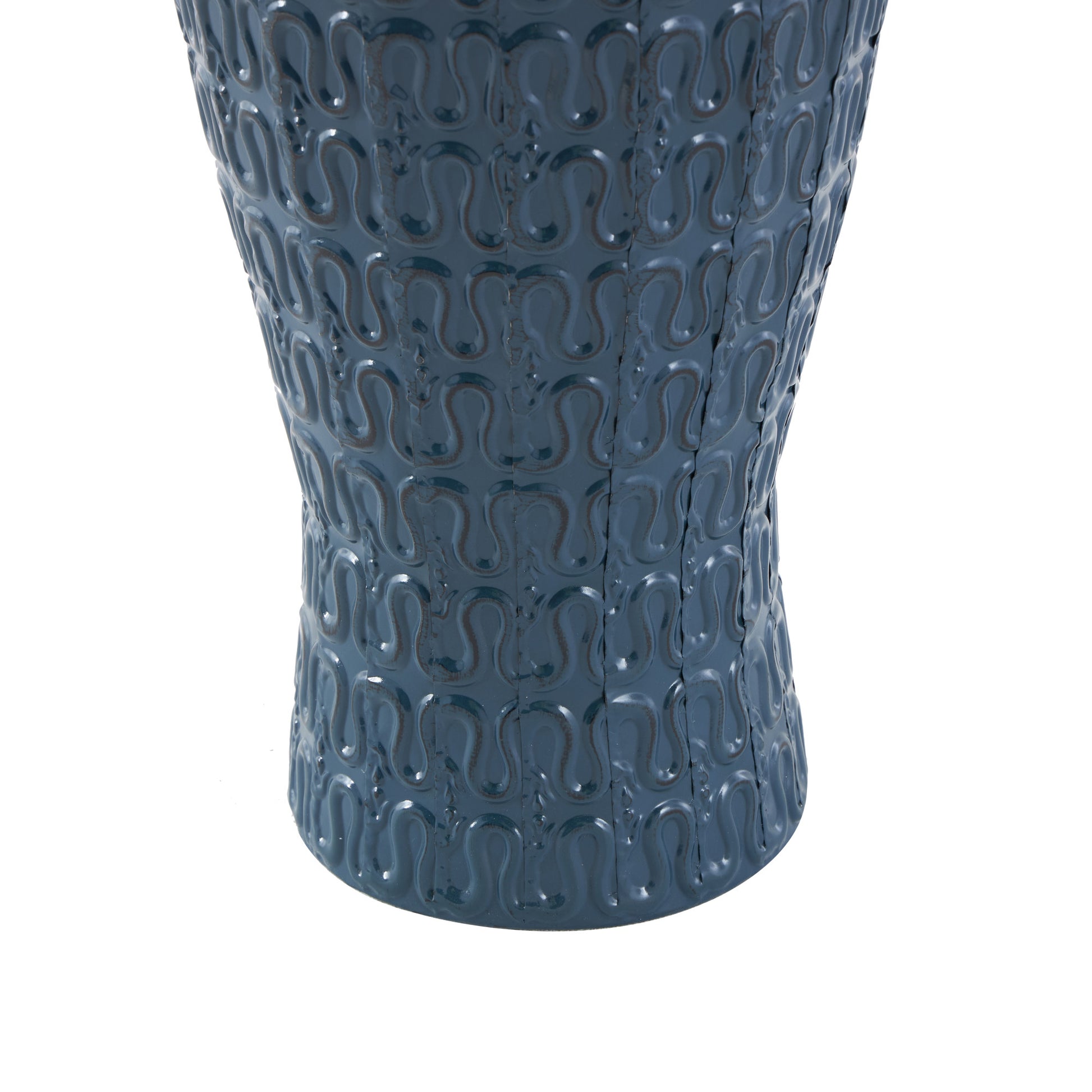 Dark Blue Metal Dimensional Textured Decorative Vase with Wavy Pattern