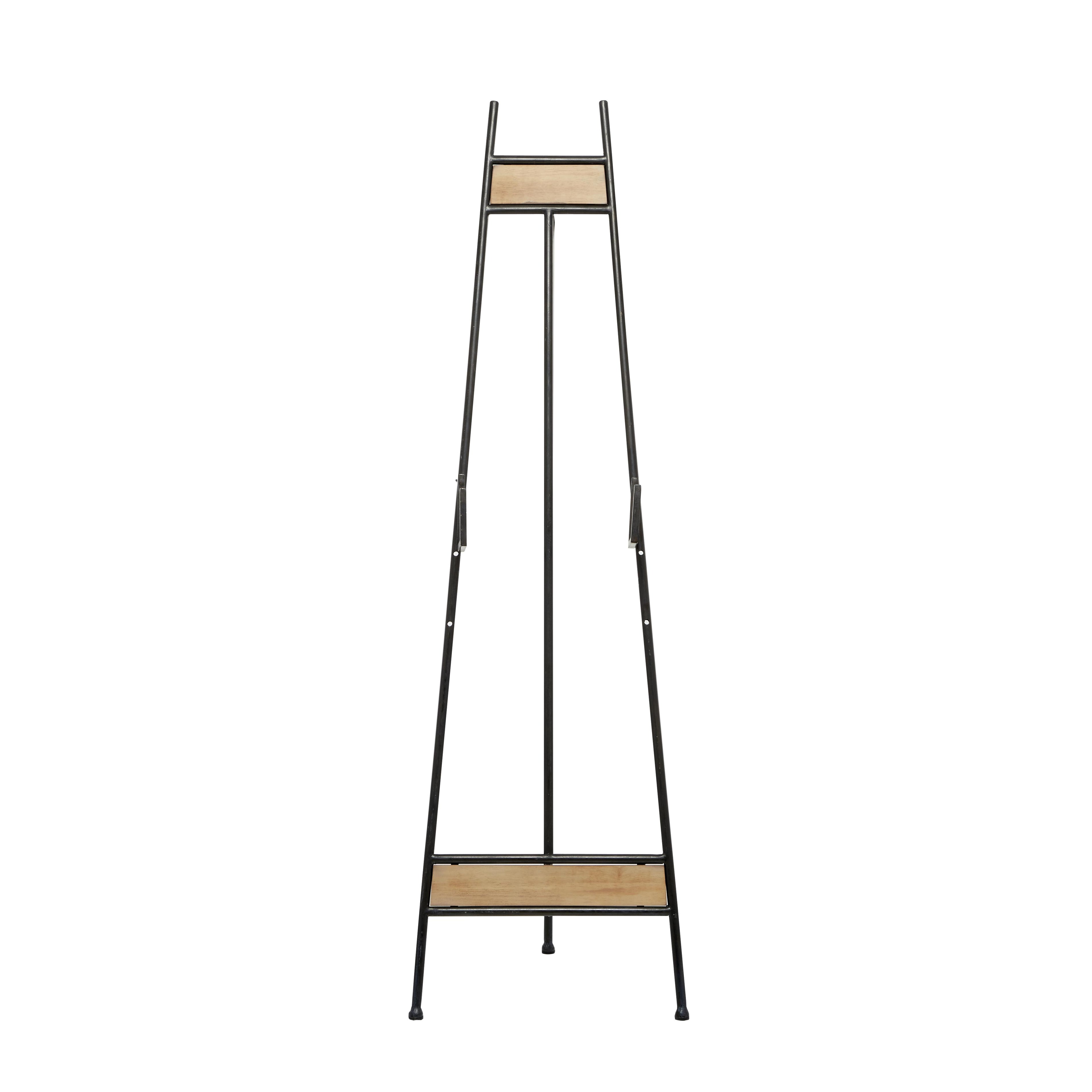 Black Metal Tall Adjustable 3 Tier Display Easel with Chain Support and Wood Accents