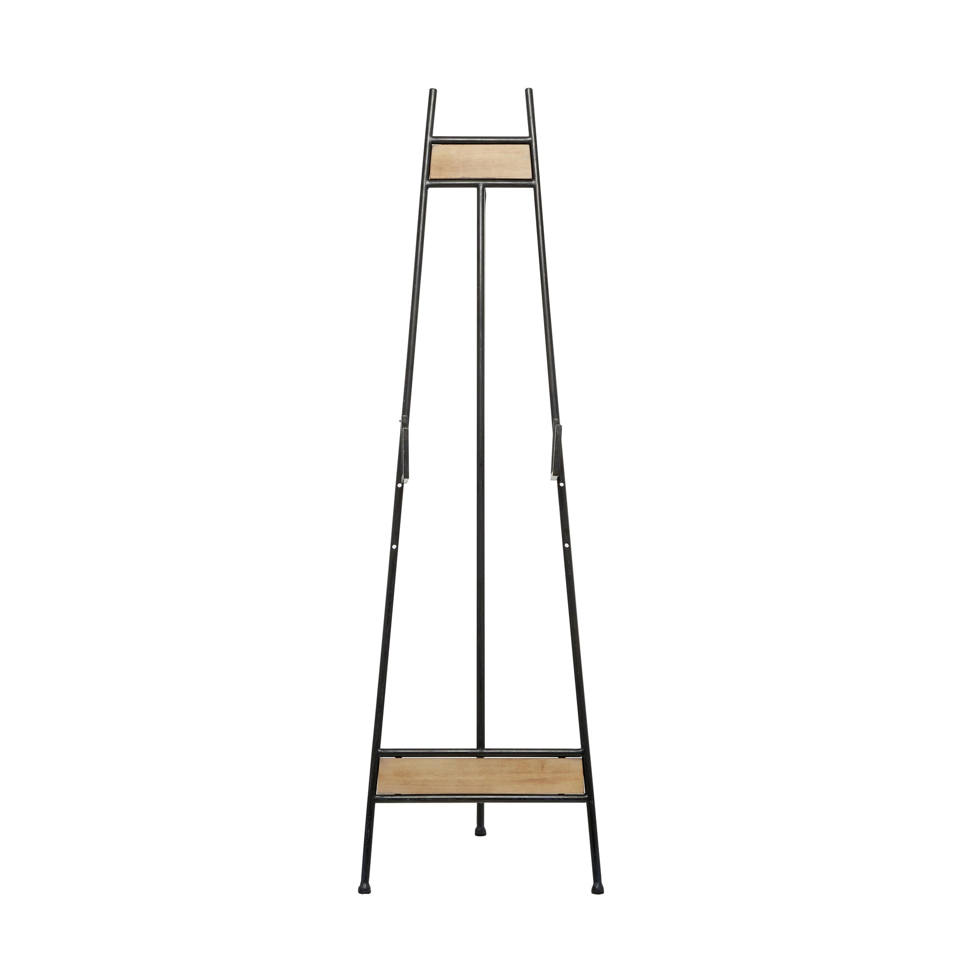 Black Metal Tall Adjustable 3 Tier Display Easel with Chain Support and Wood Accents