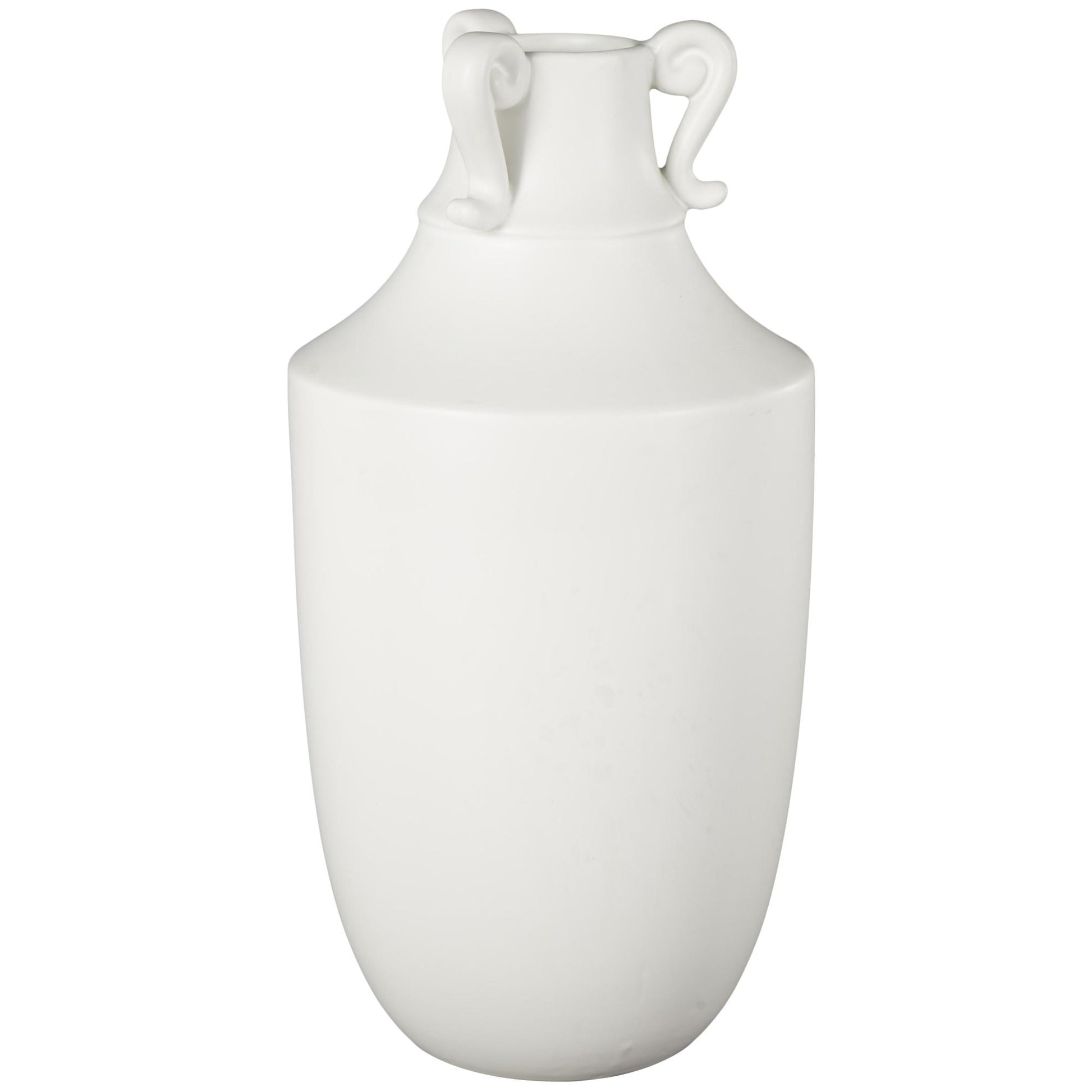 Scroll White Ceramic Sleek Amphora Decorative Vase with Handles