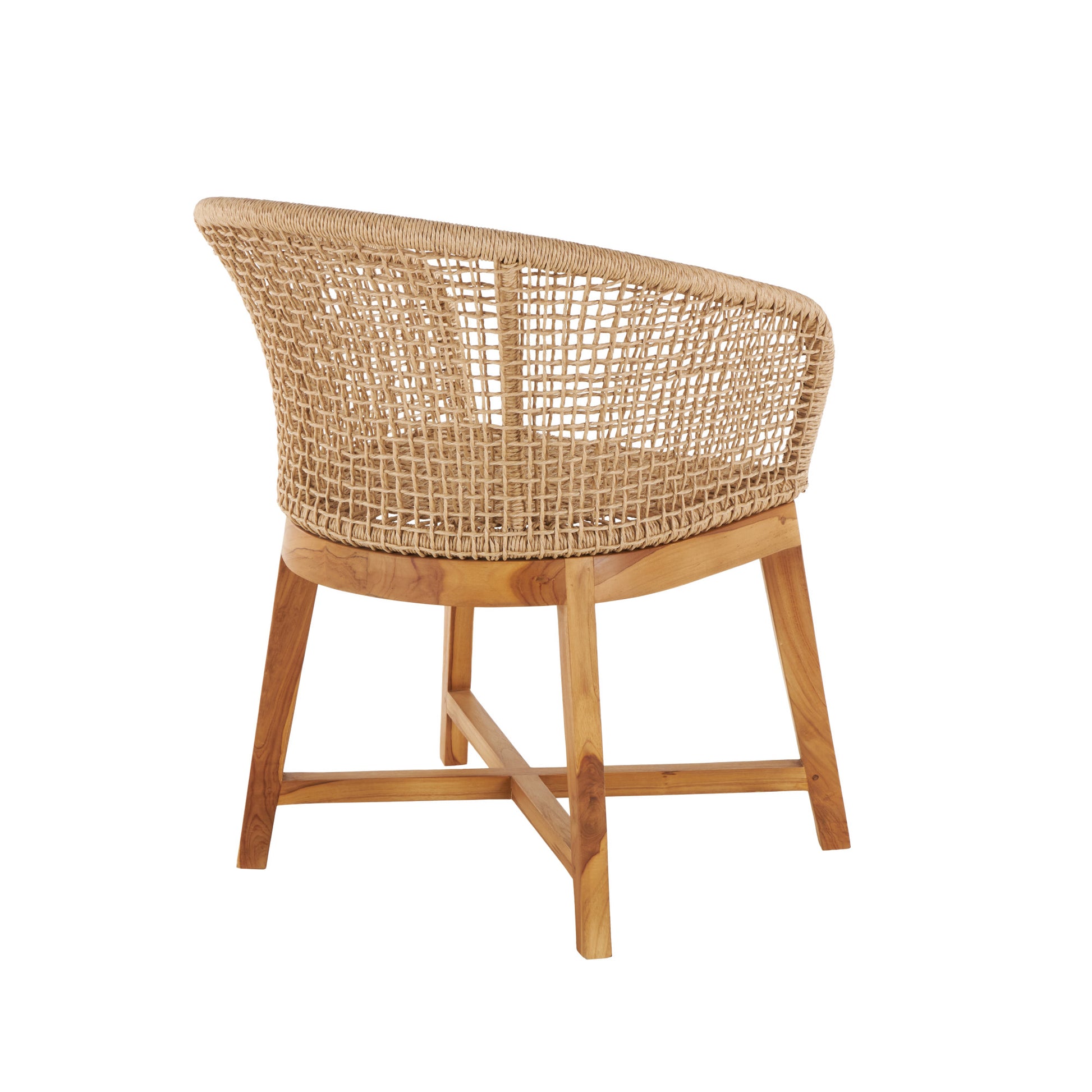 Light Brown Plastic Rattan Handmade Woven Rounded Living Room Accent Chair with Teak Frame