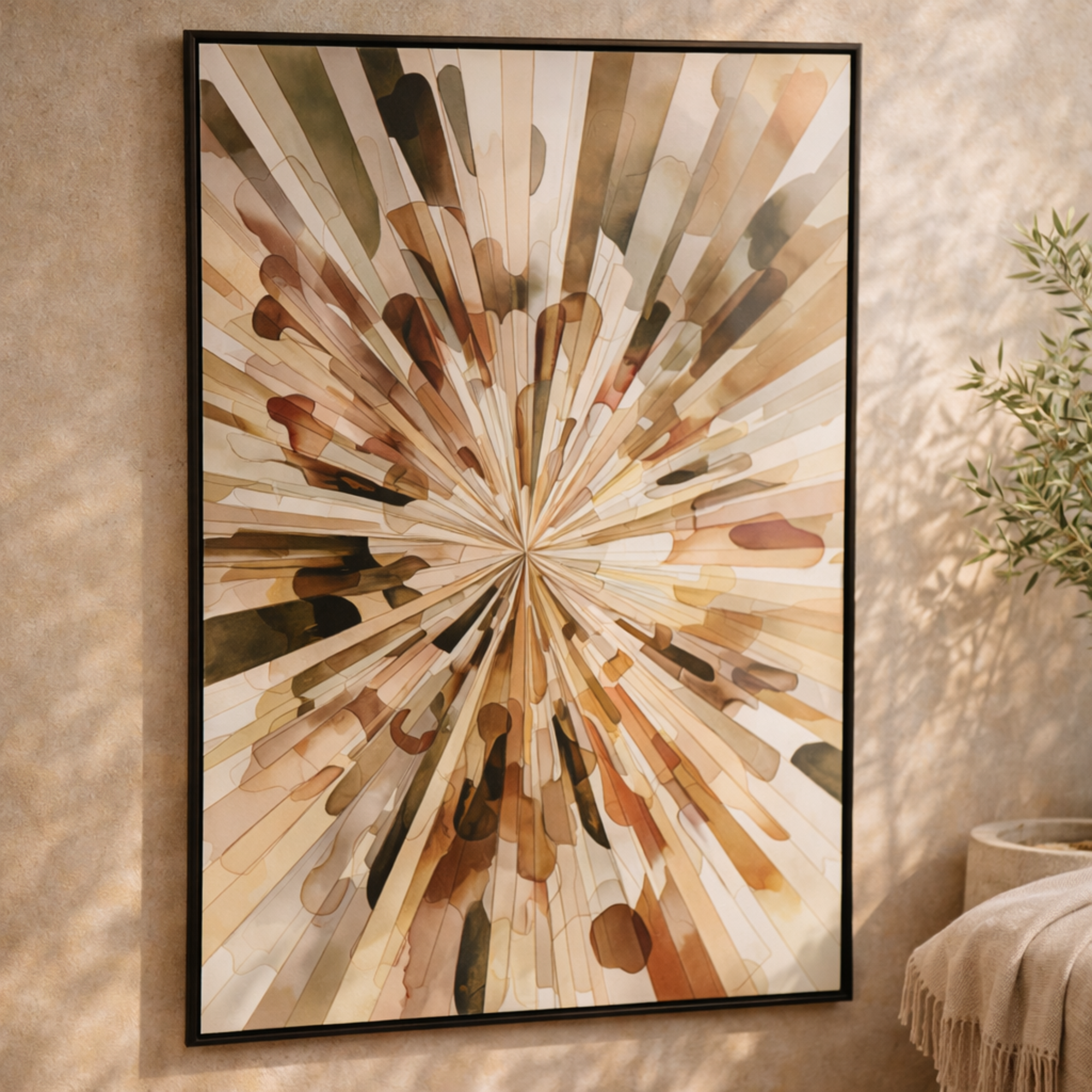Sunburst Multi Colored Canvas Abstract Living Room Framed Wall Art with Black Frame
