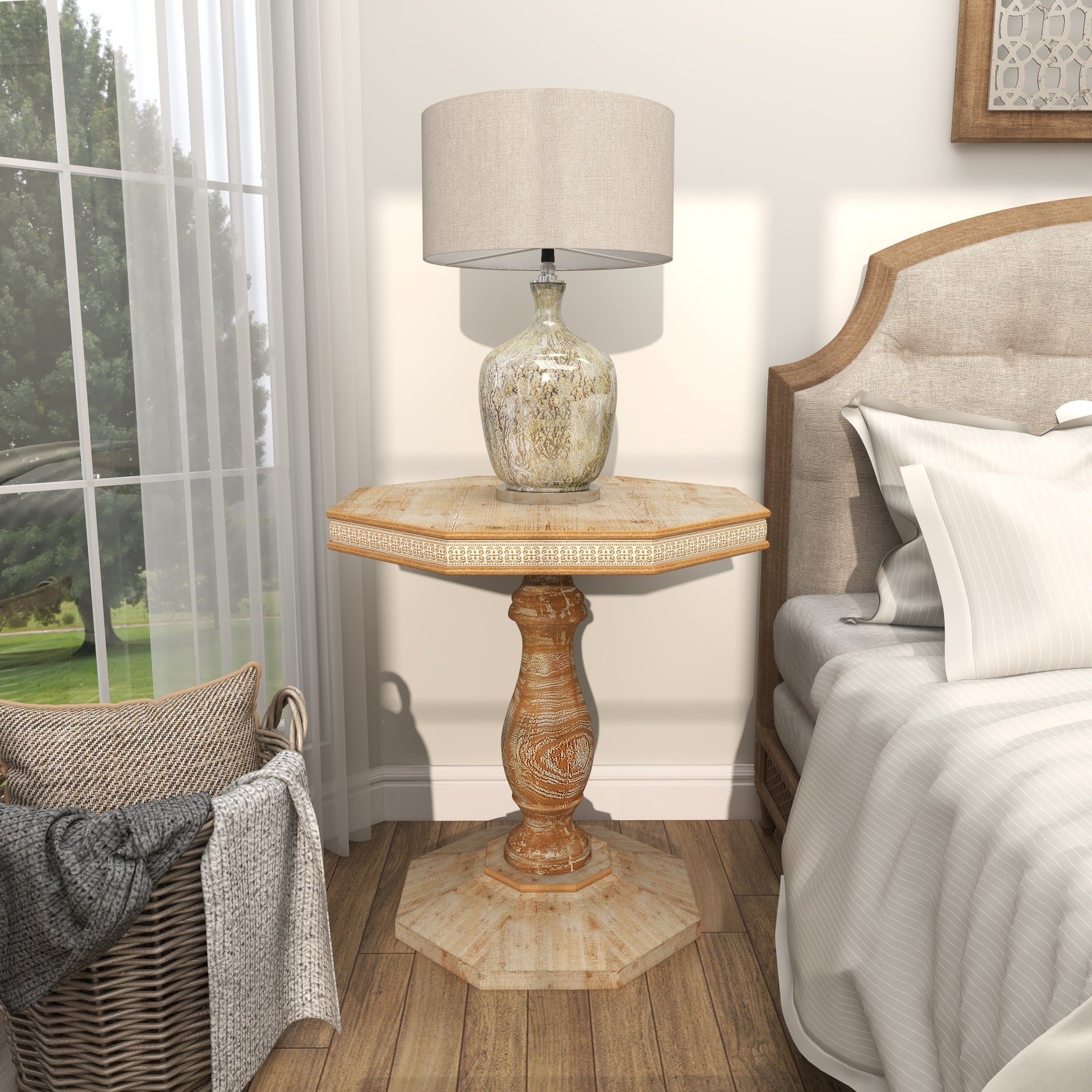 Scroll Brown Wood Handmade Intricately Carved Side End Accent Table