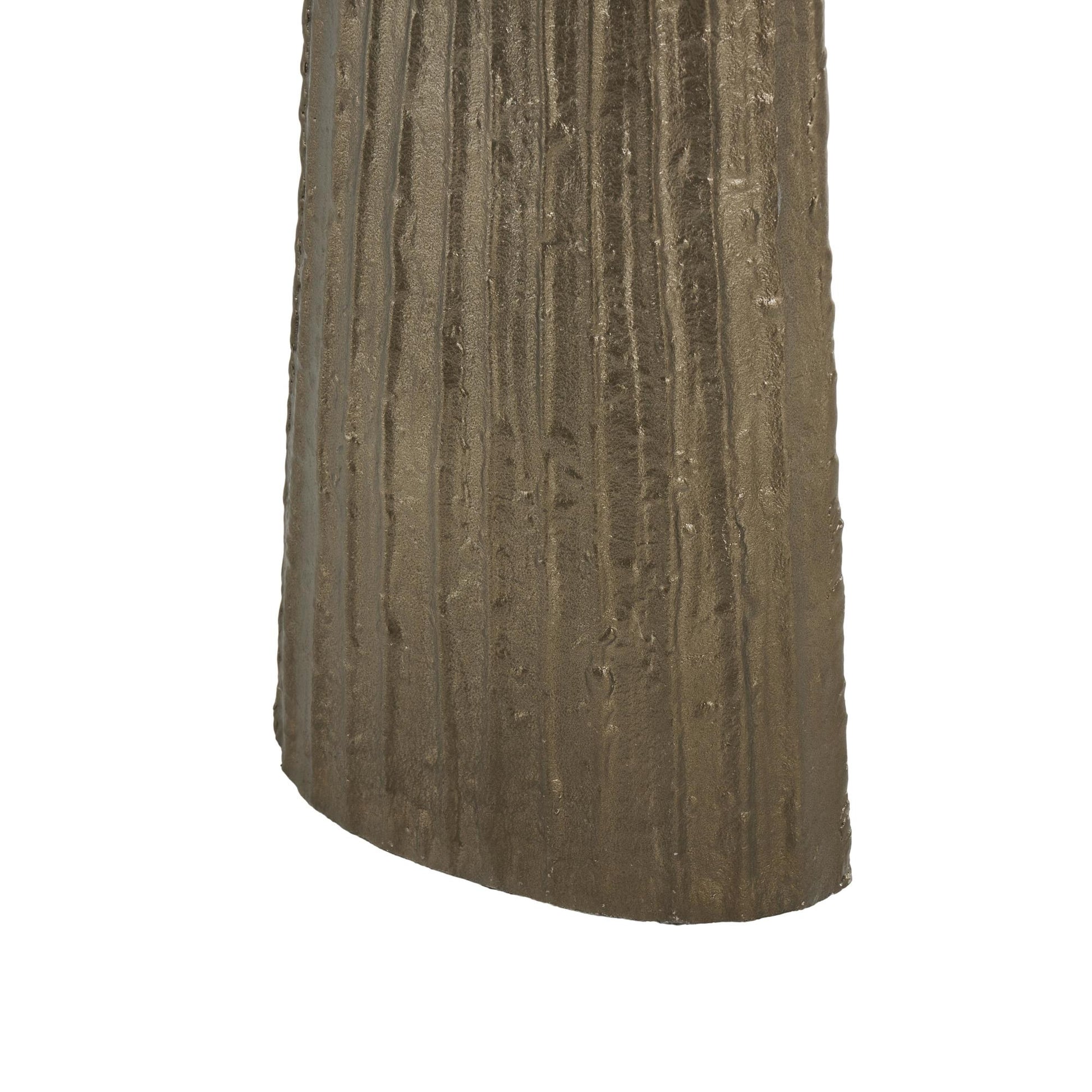 Brass Aluminum Metal Slim Flat Tall Floor Cone Decorative Vase with Textured Ridges
