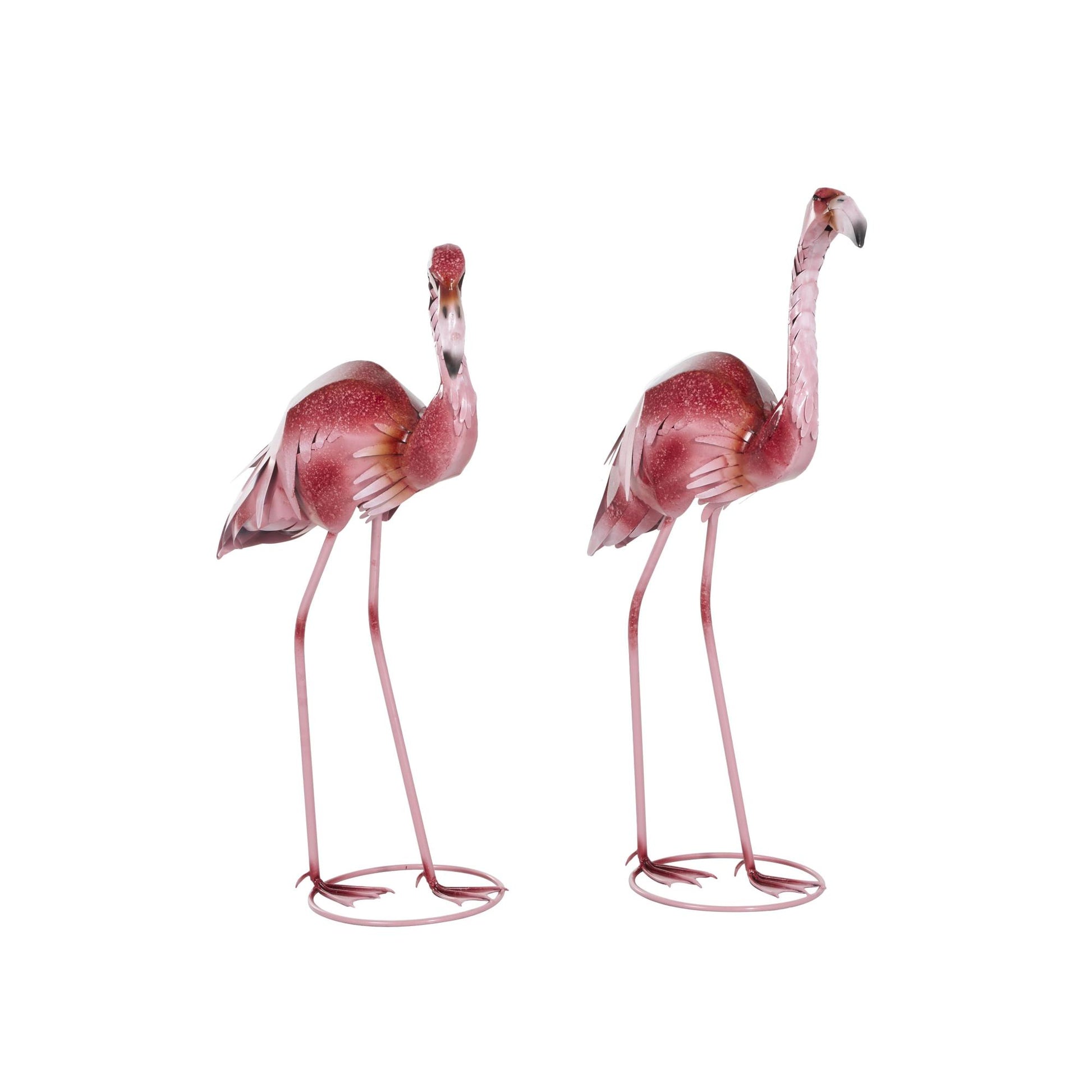 Set of 2 Flamingo Pink Metal Tall Textured Ombre Decorative Garden Sculpture