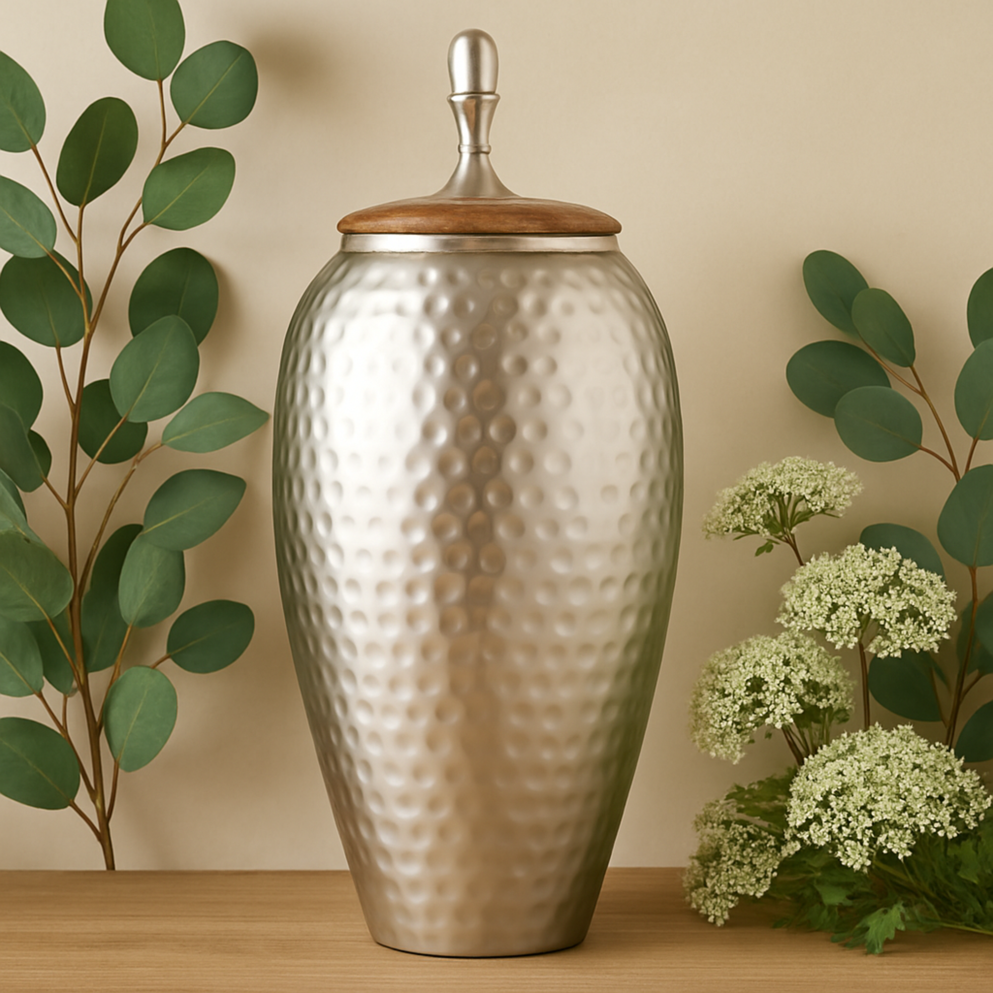 Silver Metal Hammered Living Room Decorative Jars