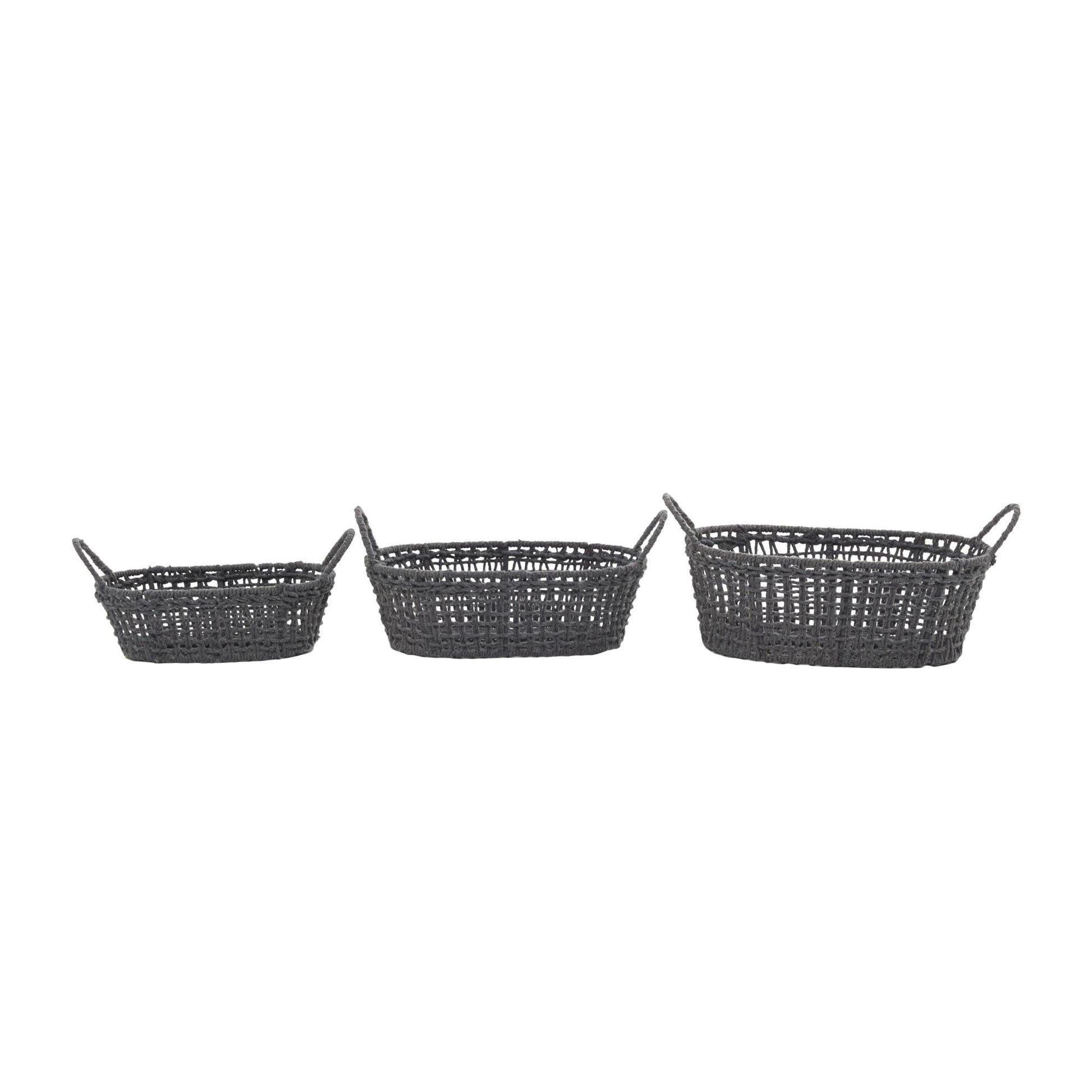Set of 3 Cotton Fabric Handmade Decorative and Functional Storage Basket with Handles