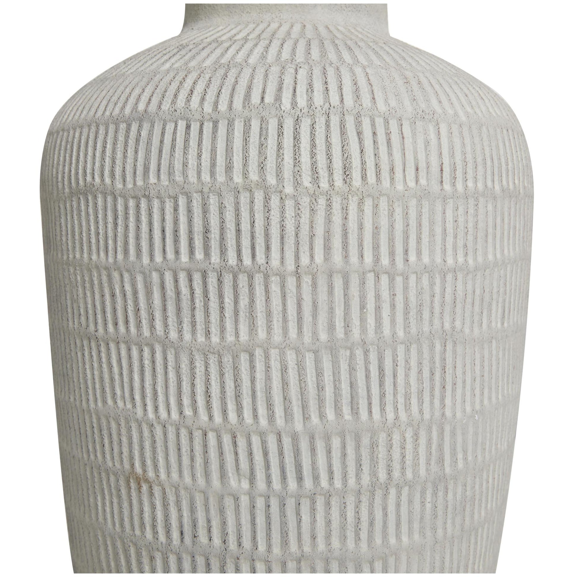 Cream Ceramic Textured Decorative Vase with Linear Pattern