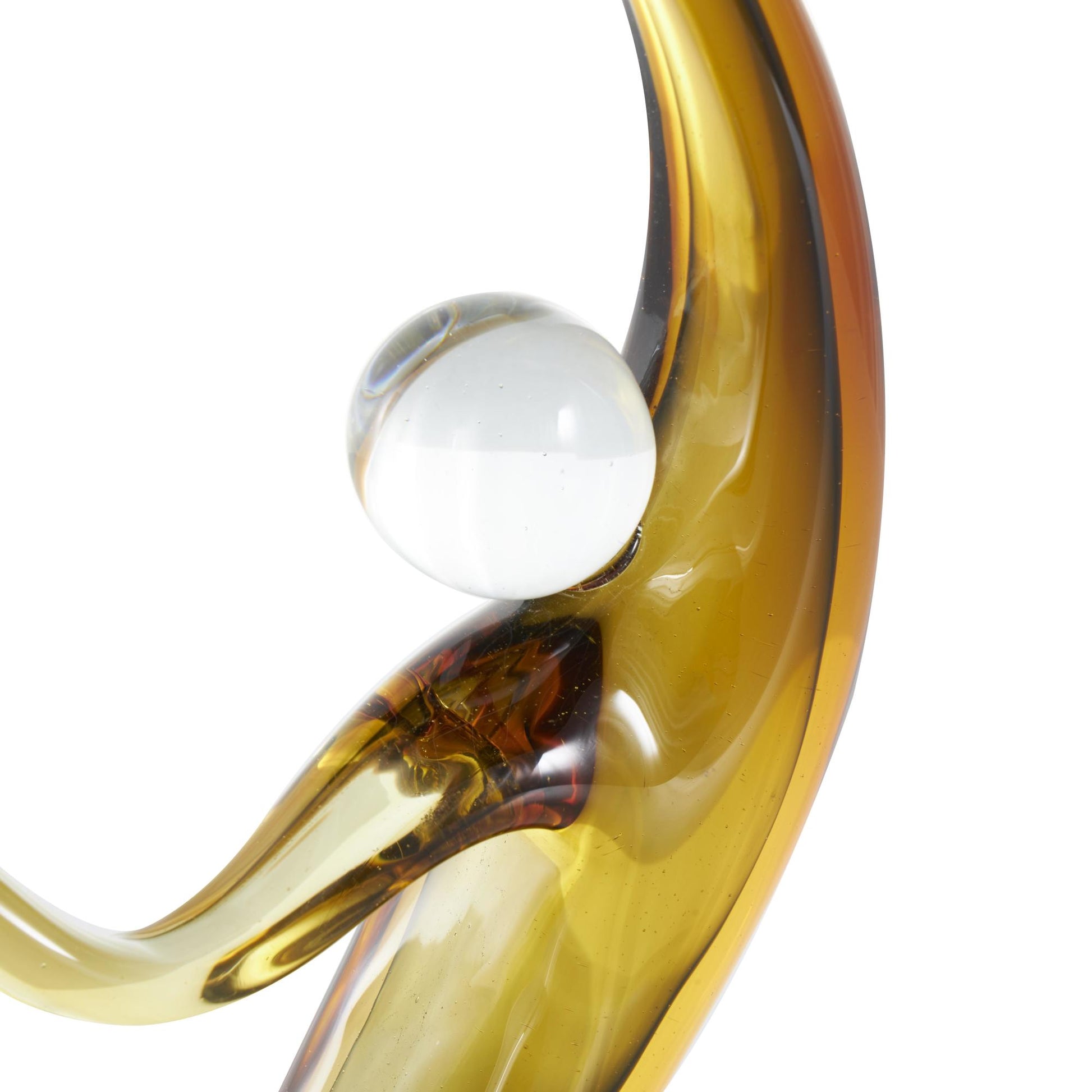 Abstract Orange Glass Curved Cutout Decorative Sculpture with 3 Small Orbs