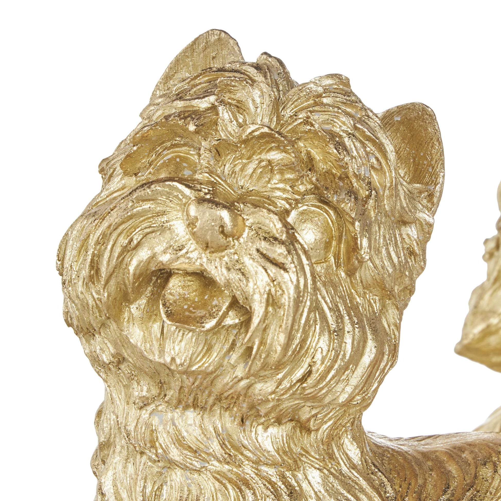 Set of 2 Dog Gold Polystone Sitting and Standing Decorative Sculpture