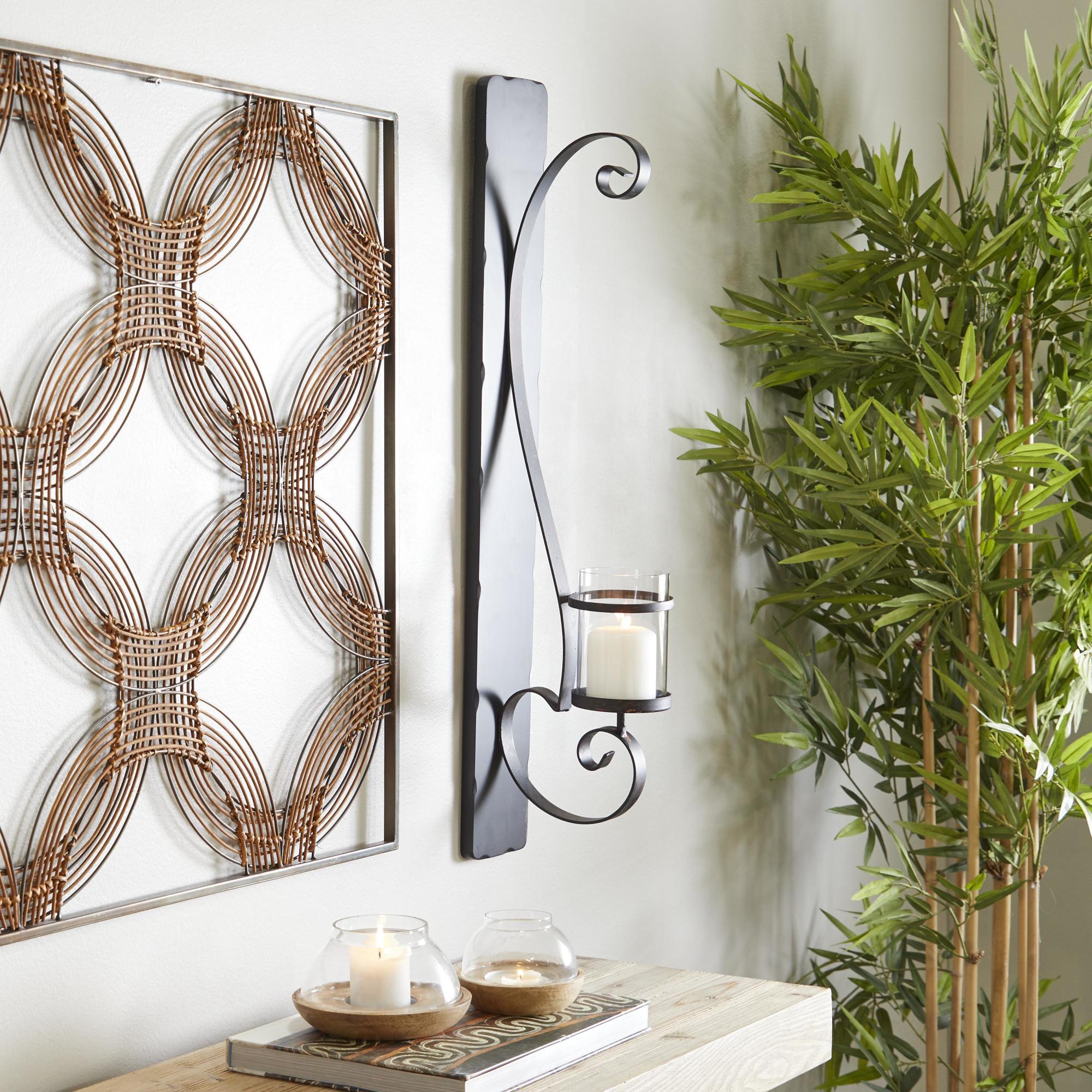 Scroll Black Metal Long Pillar Indoor Outdoor Wall Sconce