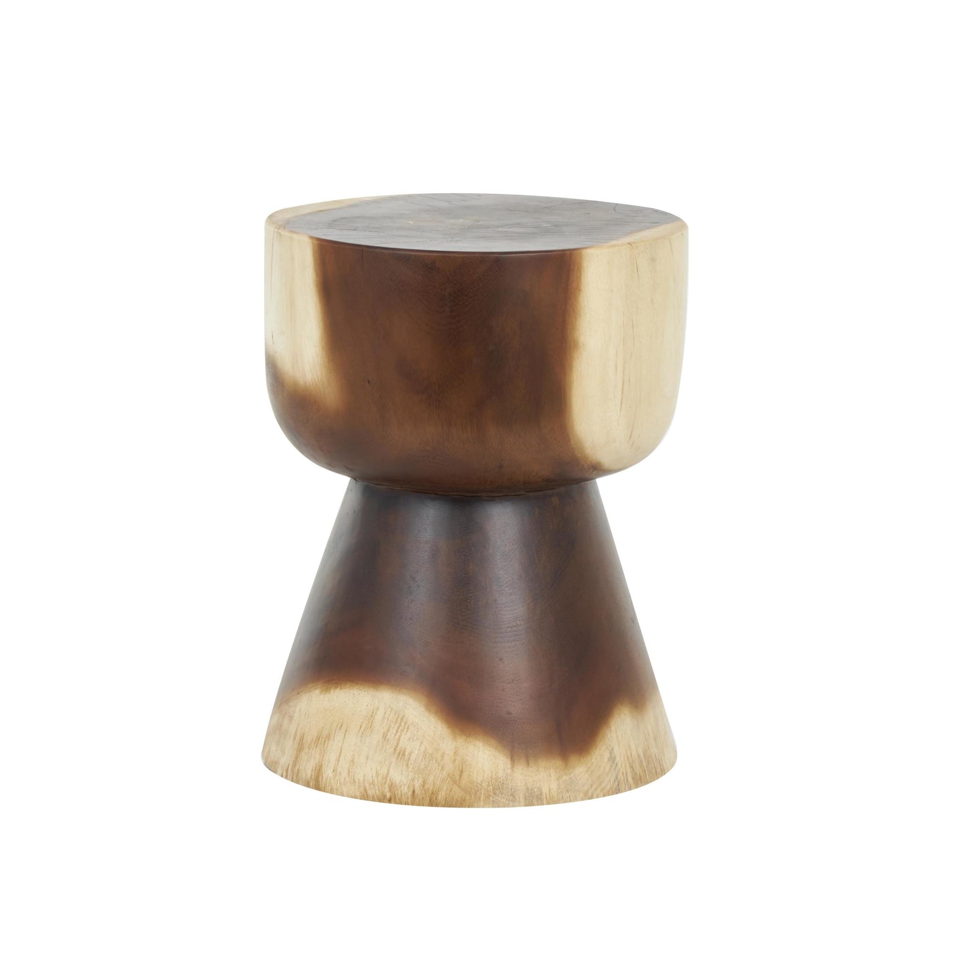 Brown Wood Handmade Hourglass Side End Accent Table with Natural Wood Grain