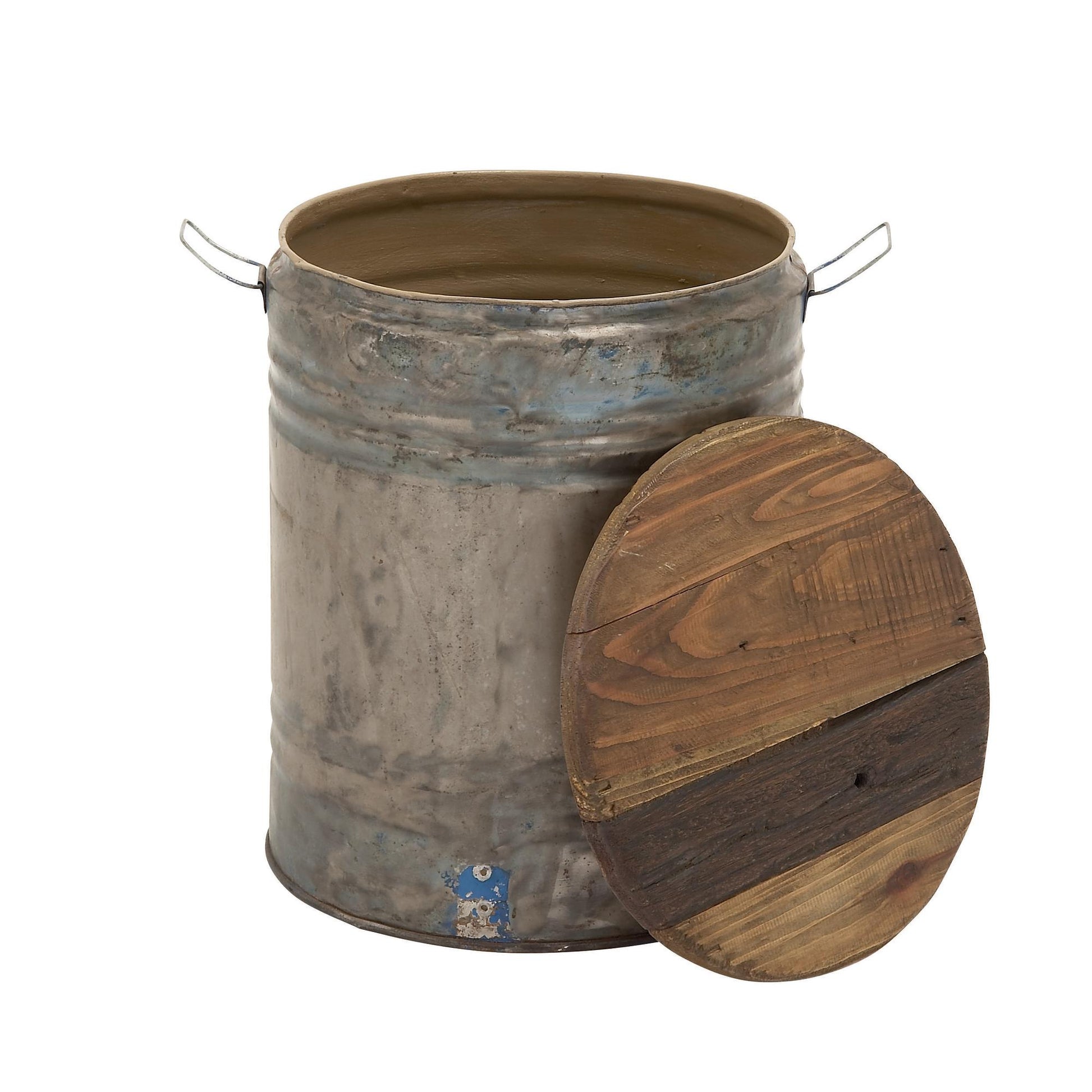 Gray Metal Side End Accent Table with Brown Wood Top