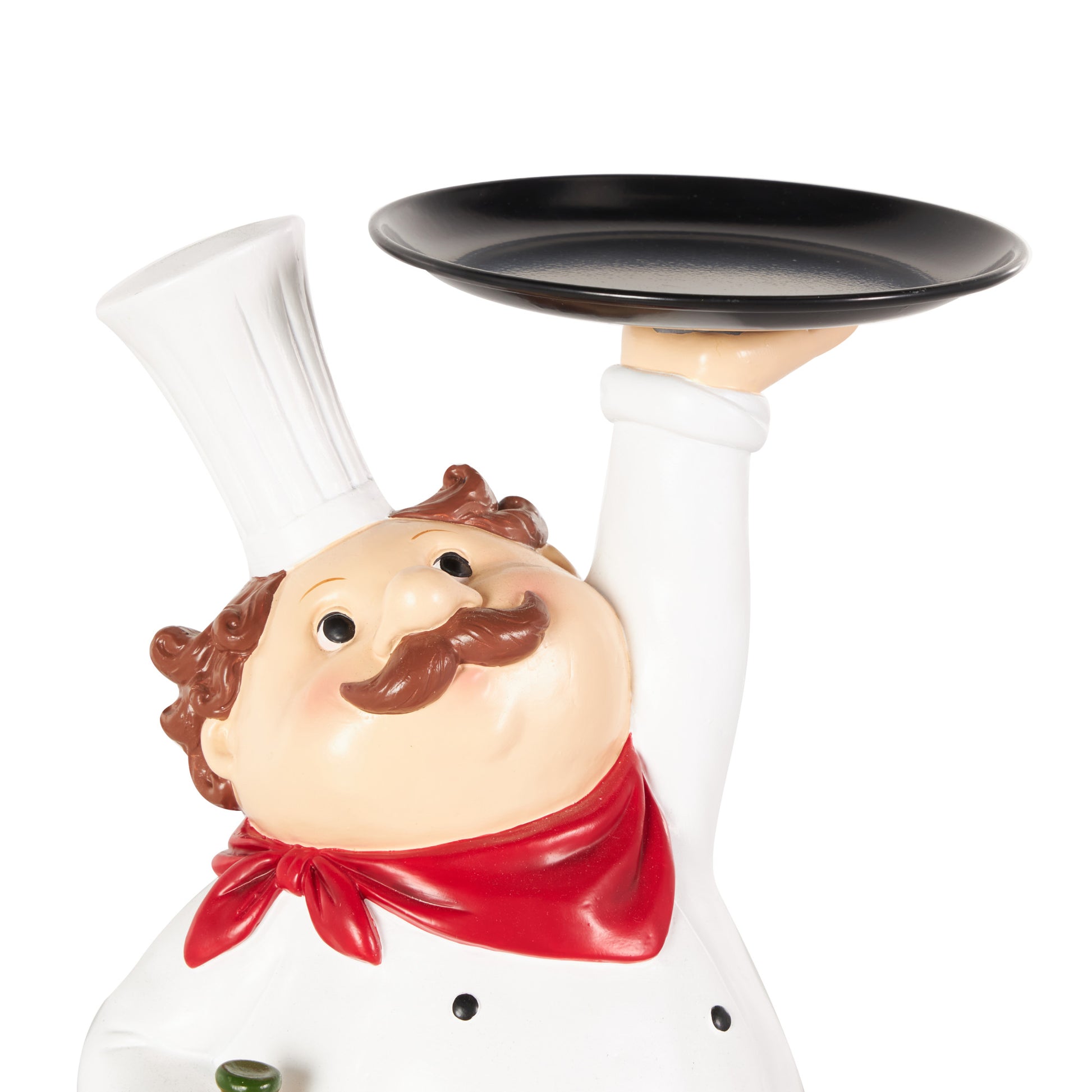 Chef White Polystone Kitchen Decorative Figurine Decorative Sculpture with Black Tray and Green Bottle