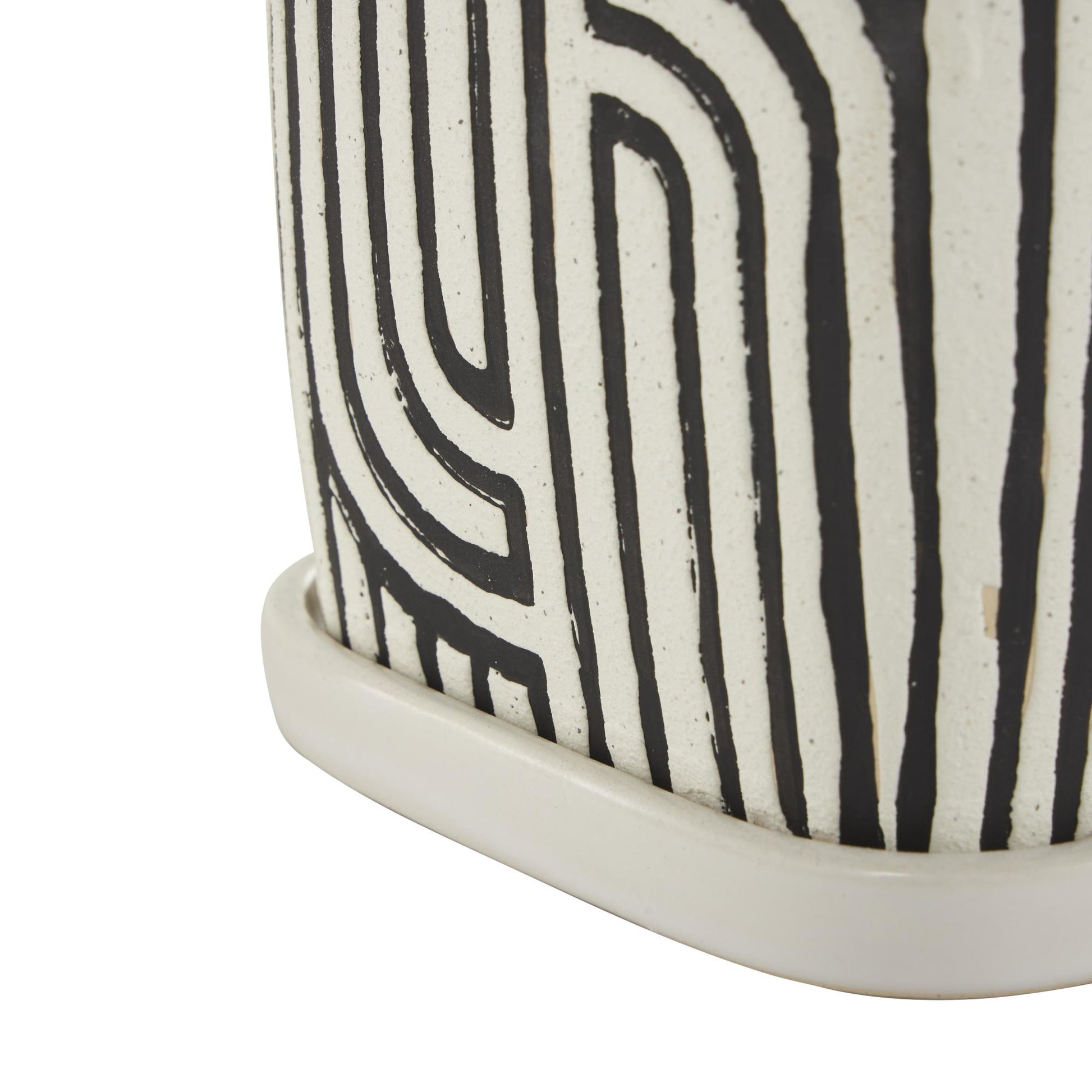Set of 3 Geometric Ceramic Arched Patterned Indoor Outdoor Planter with Attached Saucer