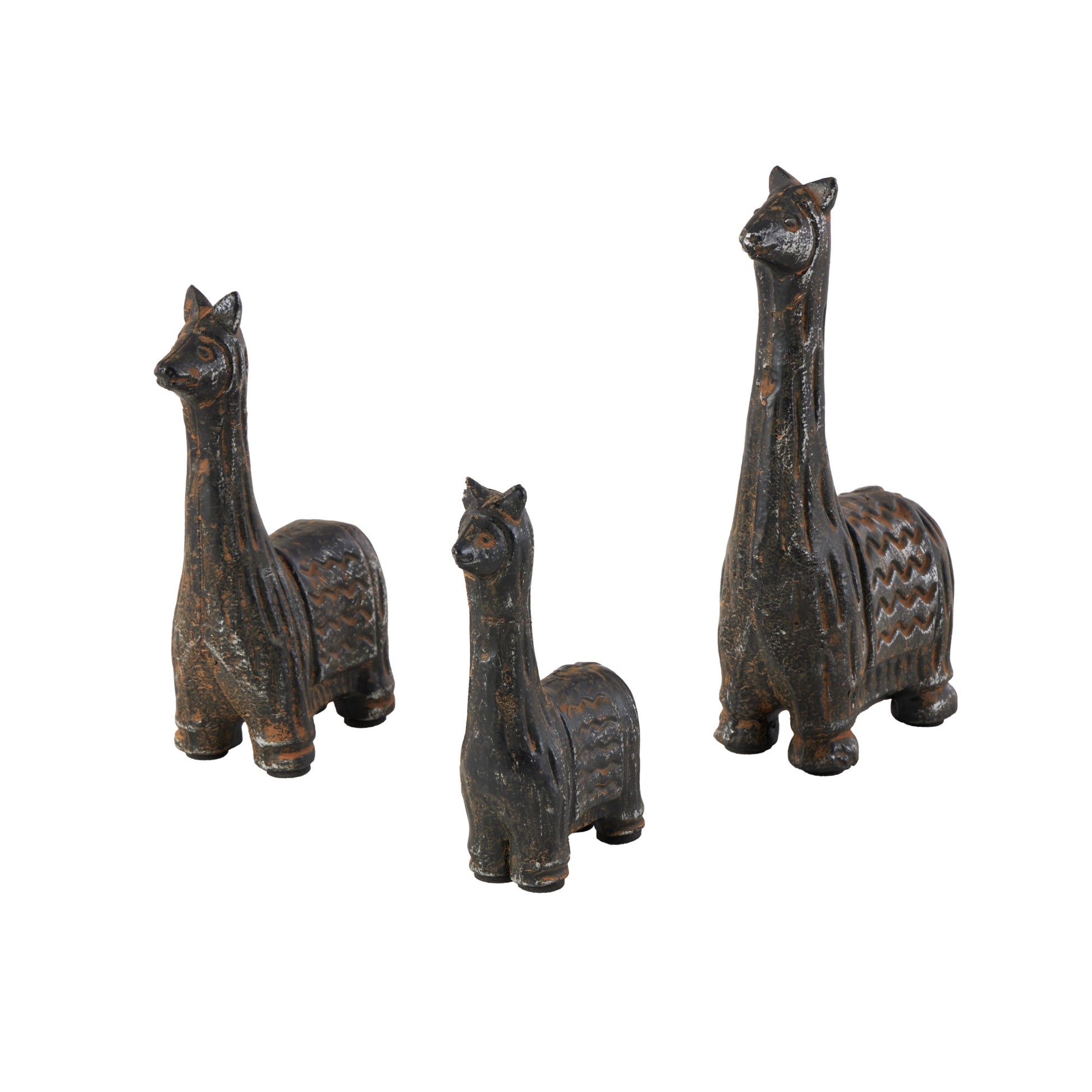 Set of 3 Llama Black Metal Decorative Sculpture