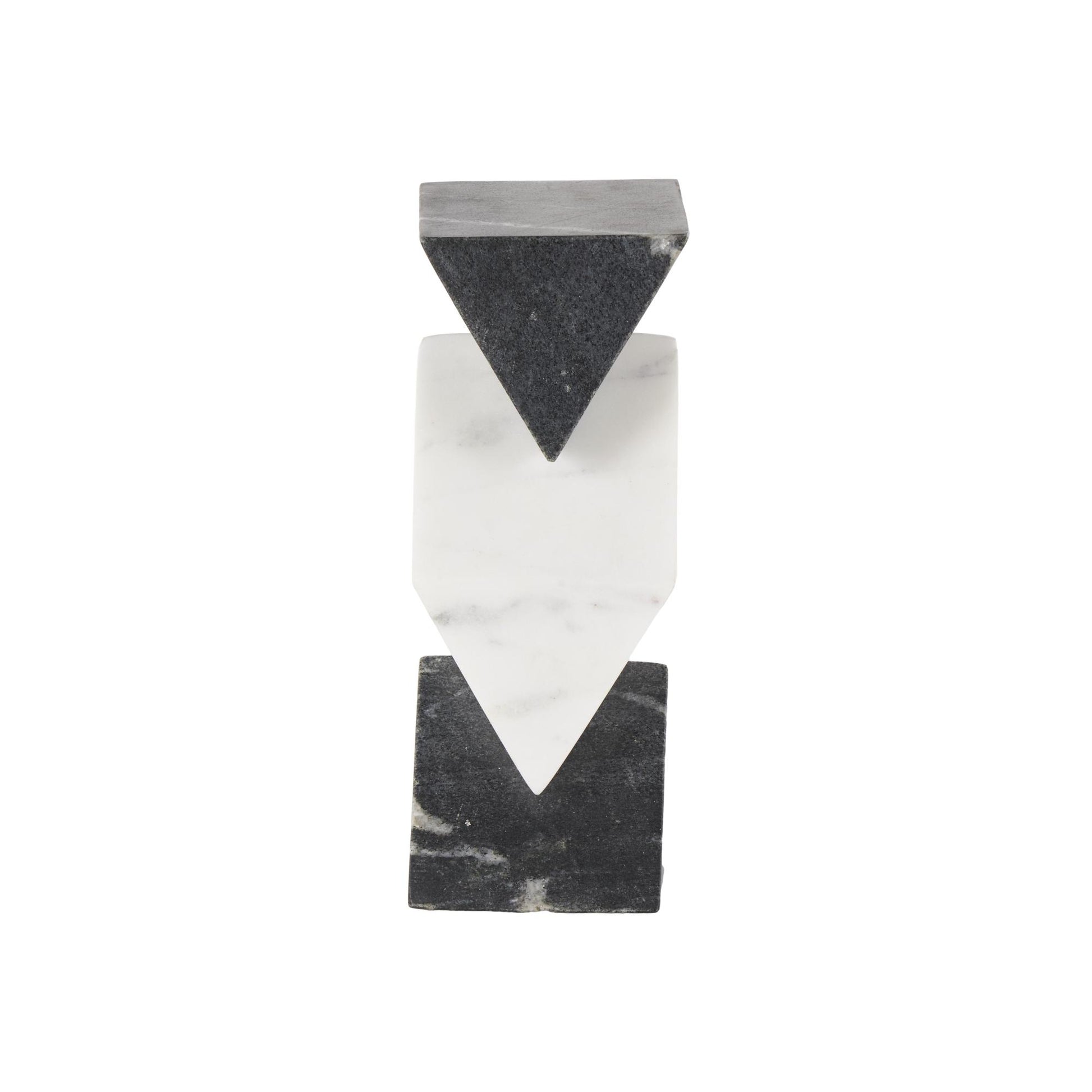 Geometric White Marble Stacked Pyramid Decorative Sculpture with White Diamond Center