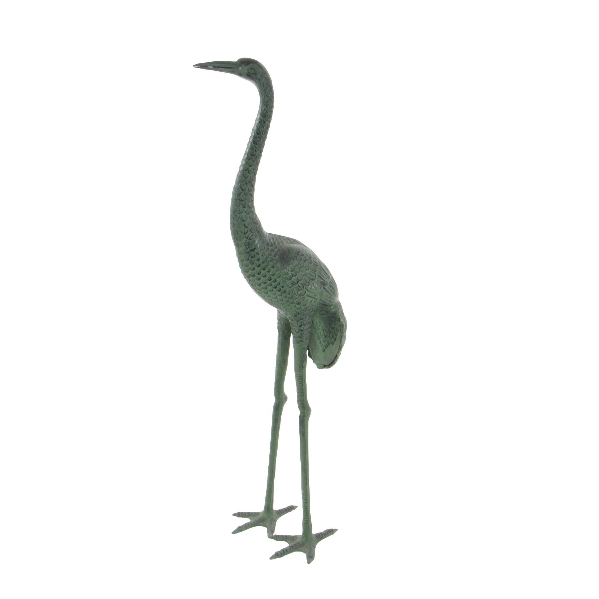 Set of 2 Crane Green Aluminum Metal Tall Indoor Outdoor Decorative Garden Sculpture