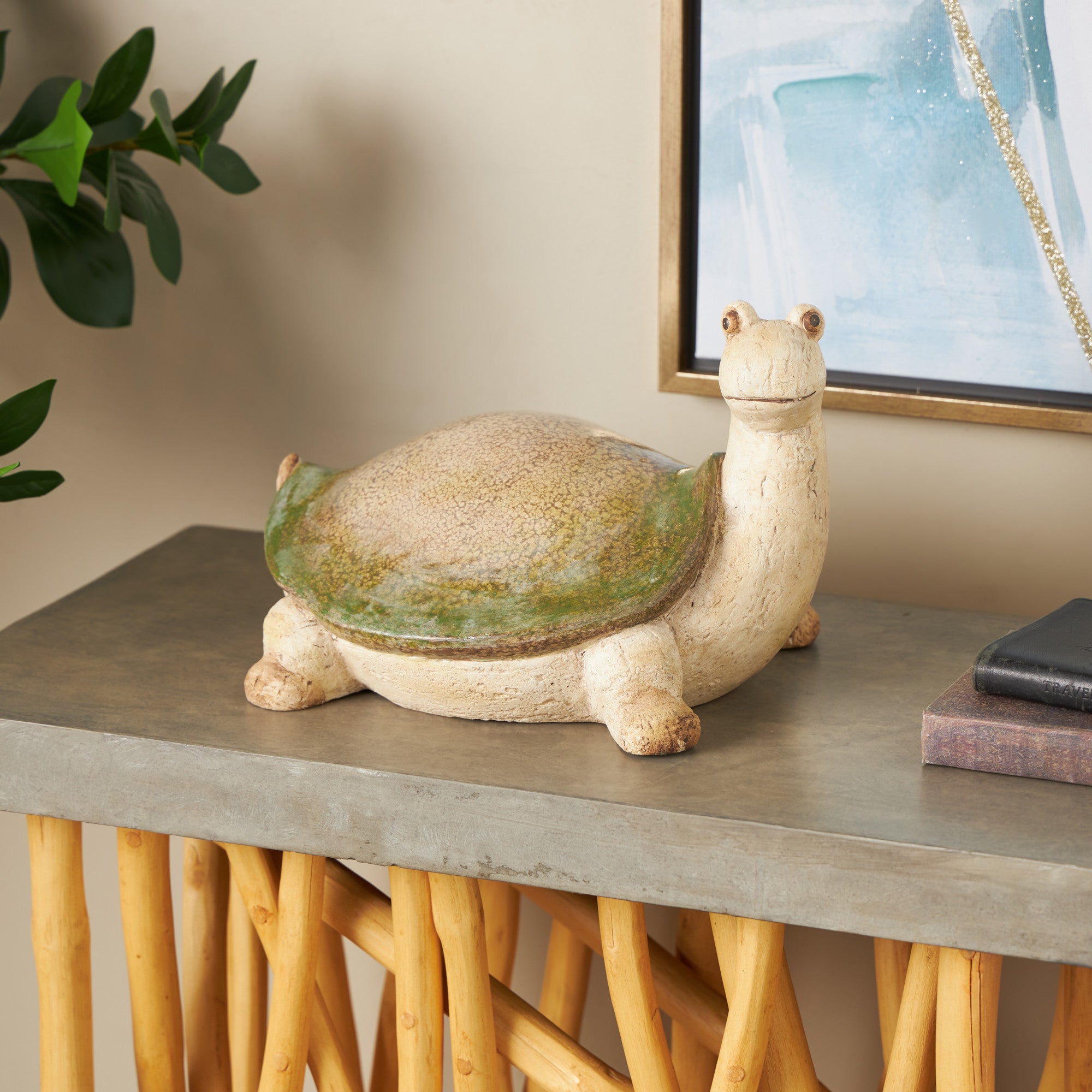 Turtle Cream Magnesium Oxide Decorative Garden Sculpture with Green Shell