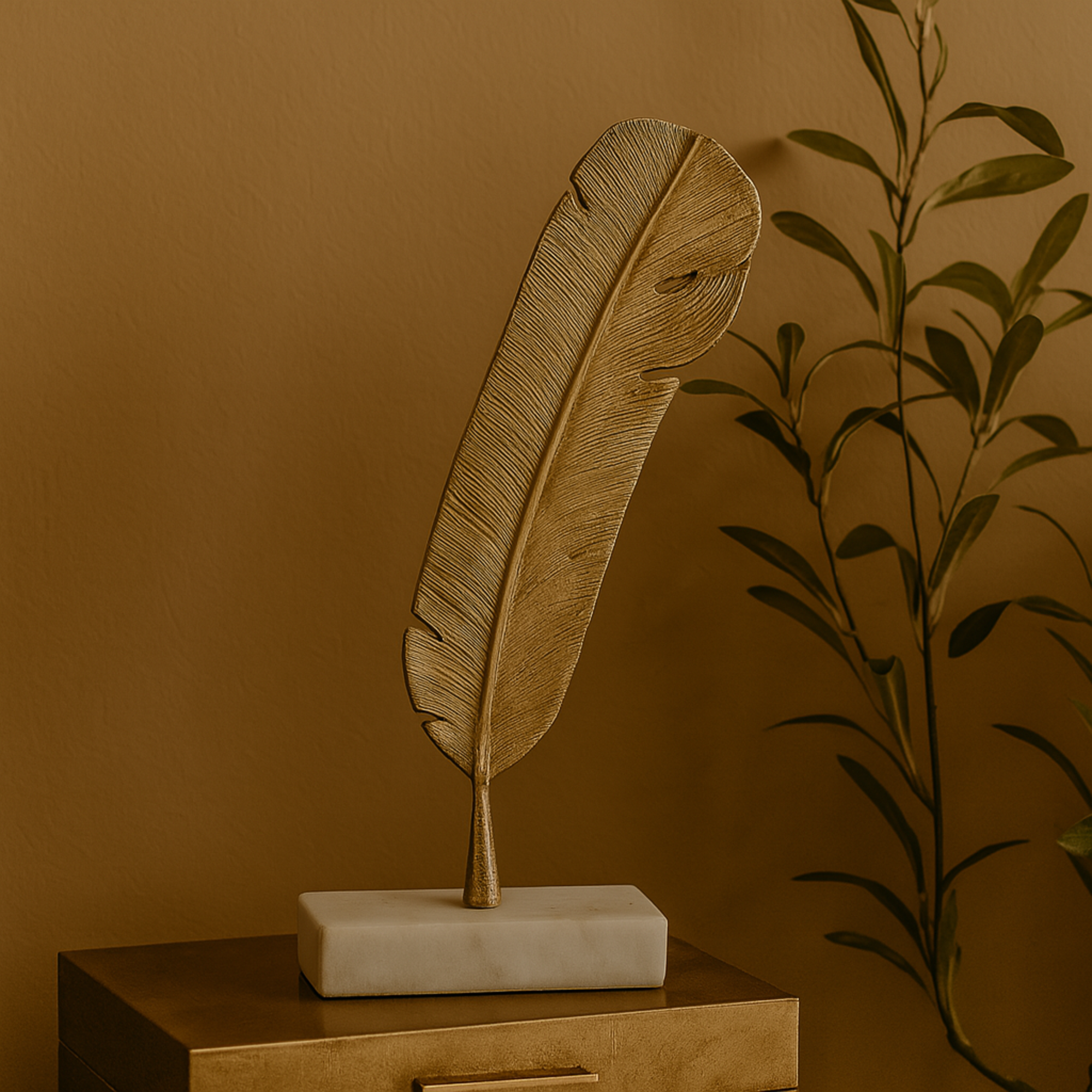 CosmoLiving by Cosmopolitan Bird Gold Aluminum Metal Feather Decorative Sculpture