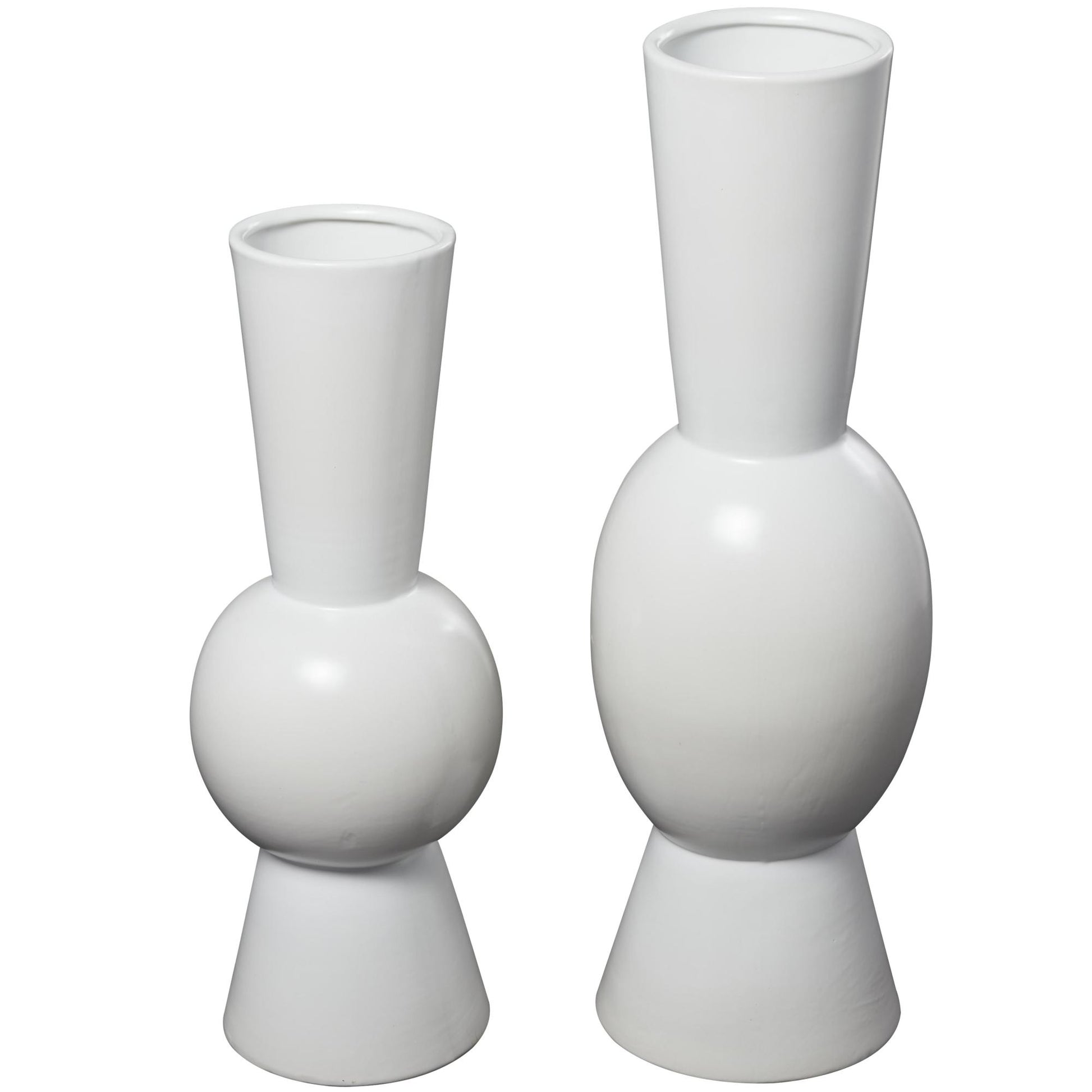 Set of 2 Abstract Ceramic Fluted Round Decorative Vase