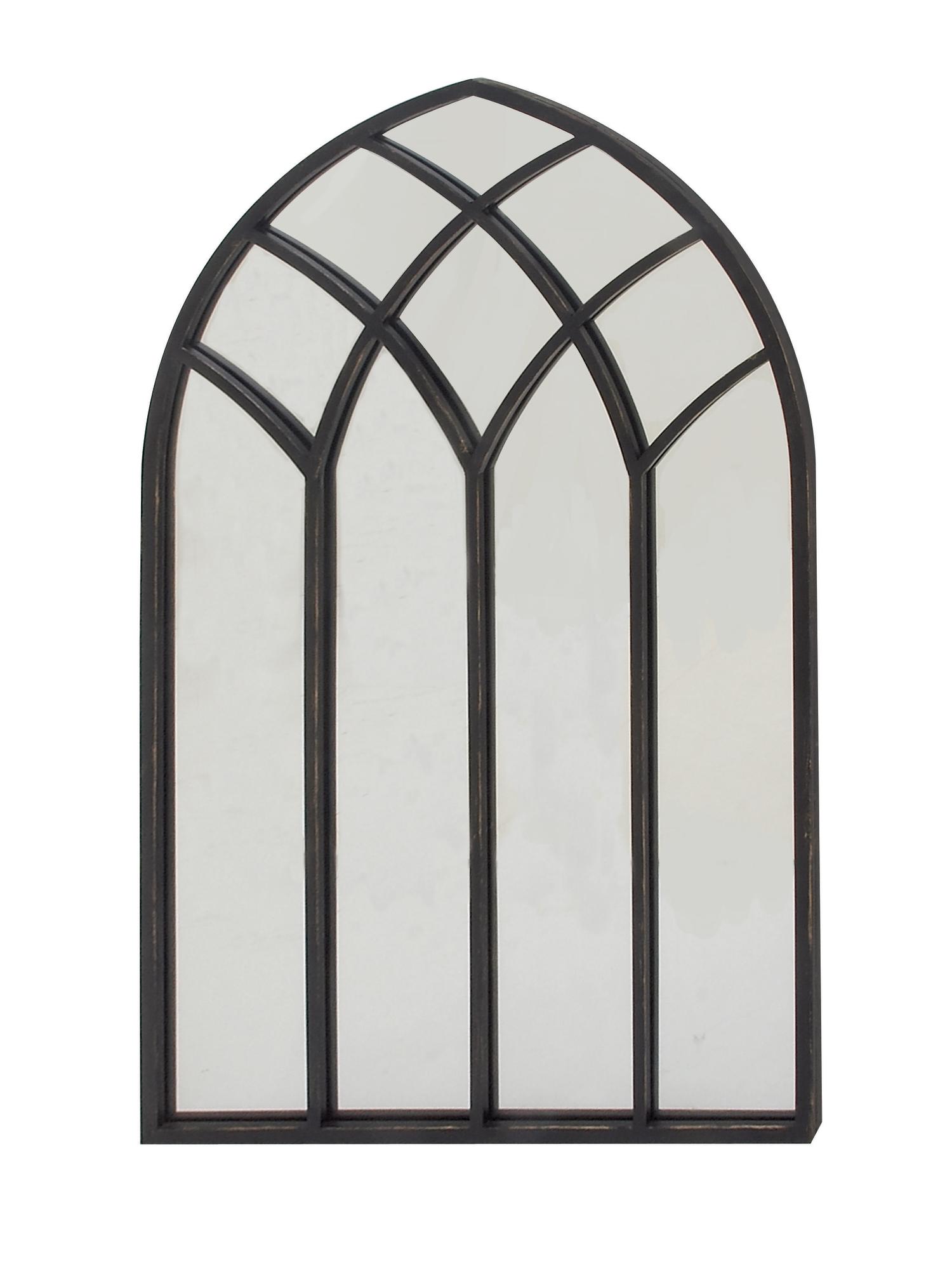 Black Metal Arched Window Pane Room Wall Mirror
