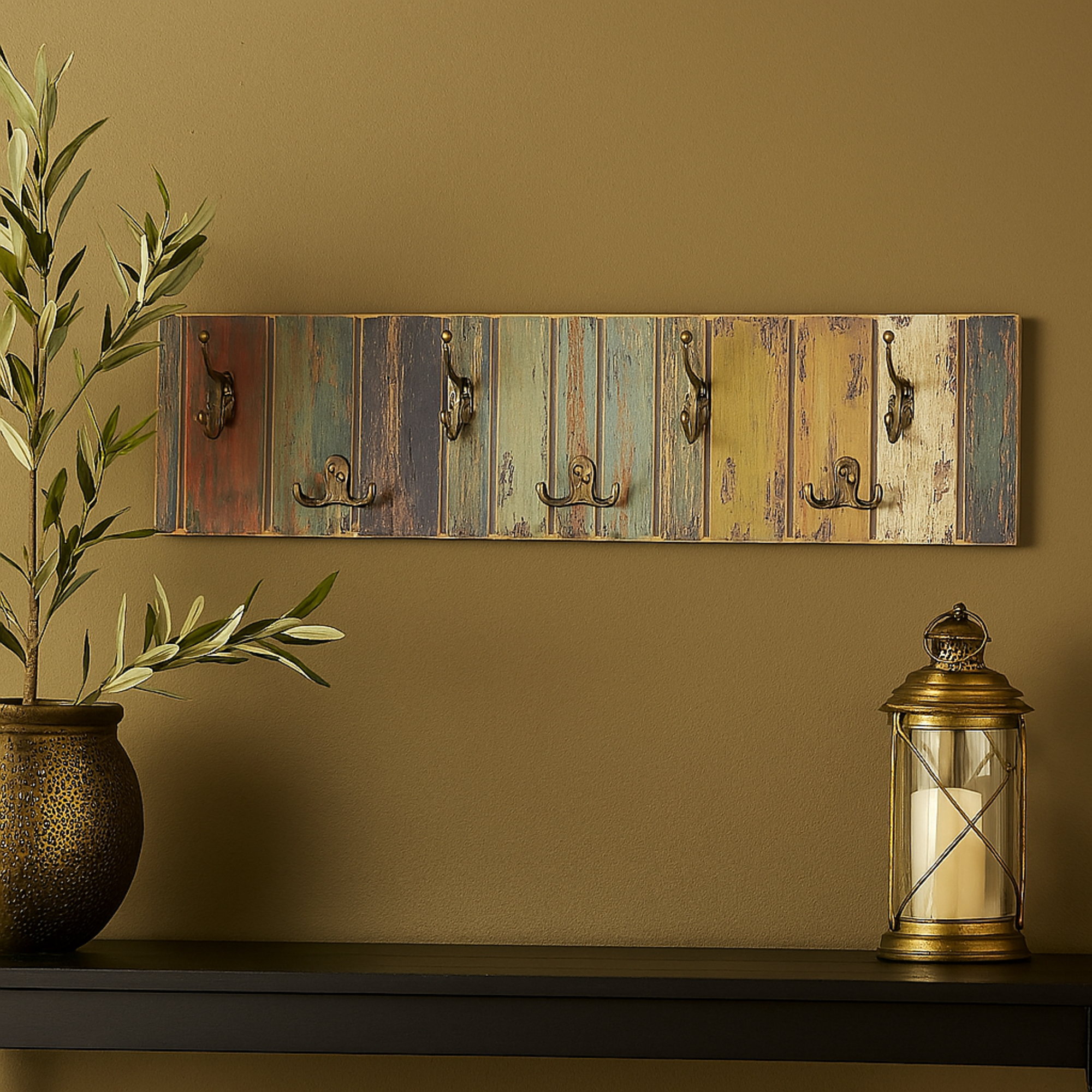 Multi Colored Wooden 14 Hangers Home Wall Hook