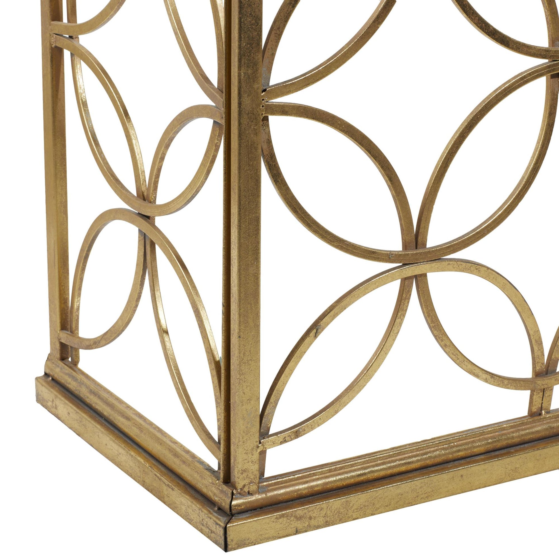 Geometric Gold Metal Weathered Living Room Console Table with Mirrored Glass Top