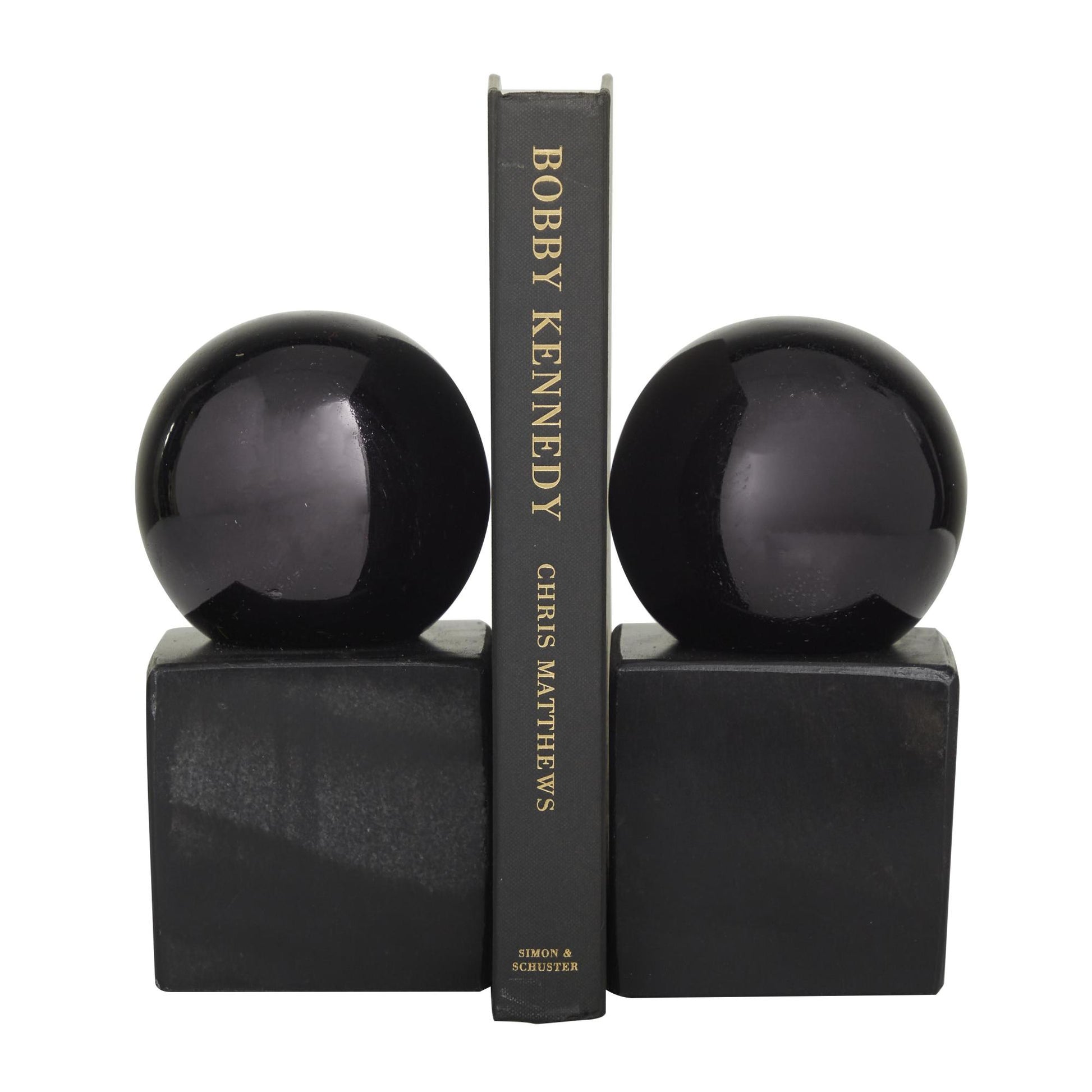CosmoLiving by Cosmopolitan Set of 2 Marble 7 lbs Decorative Bookends with Silver Aluminum Orb