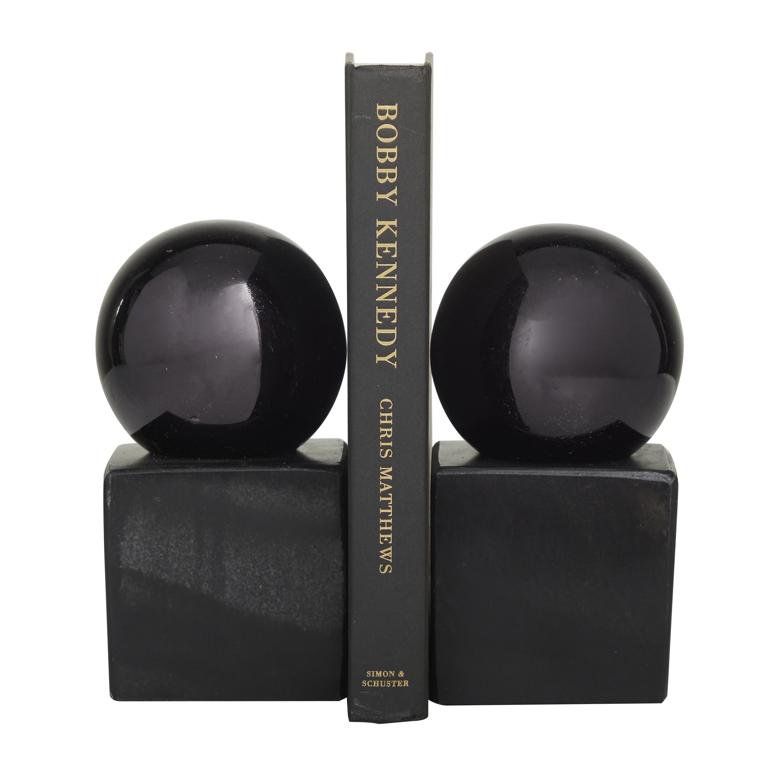 CosmoLiving by Cosmopolitan Set of 2 Marble 7 lbs Decorative Bookends with Silver Aluminum Orb