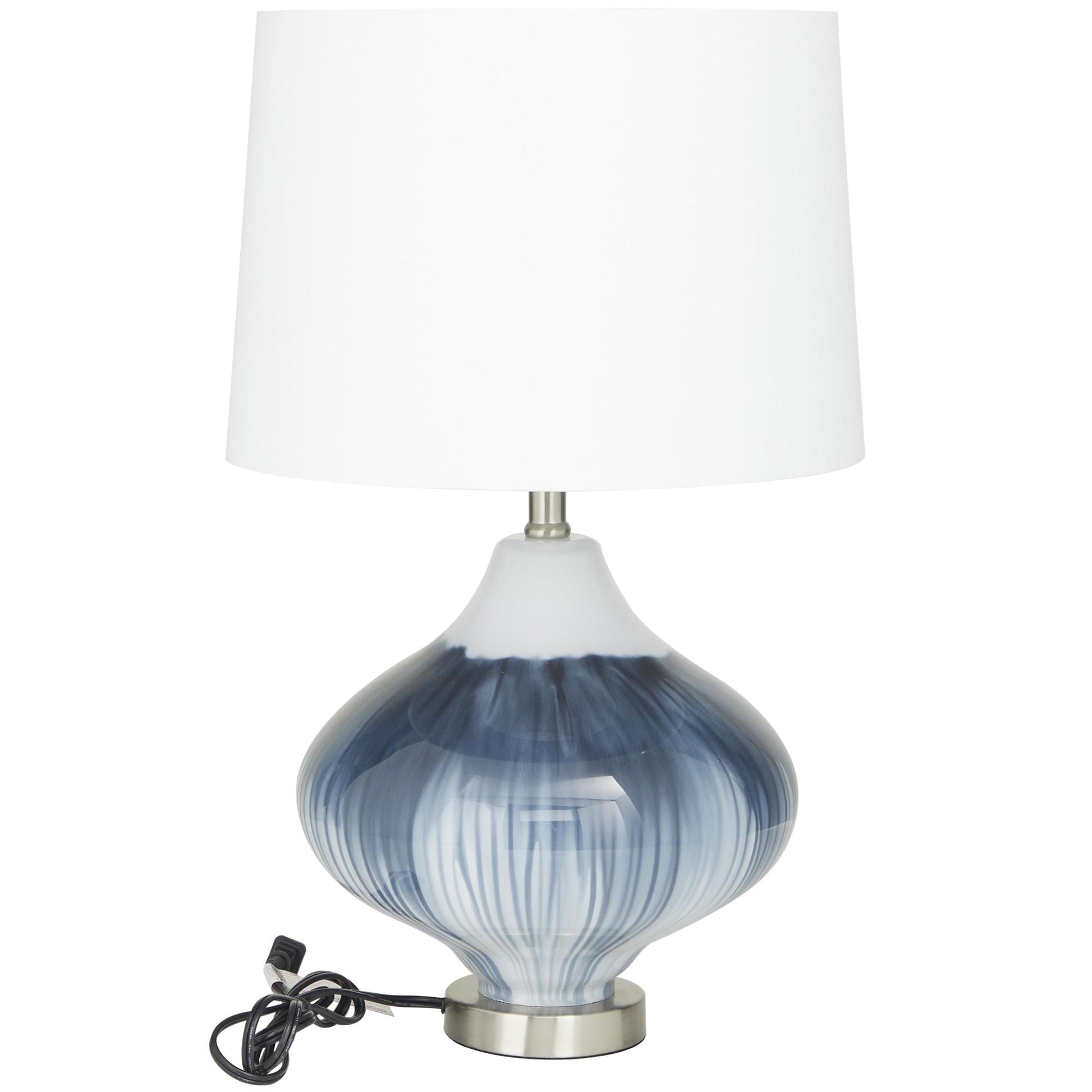 Blue Glass Gourd Style Base Room Table Lamp with Drum Shade