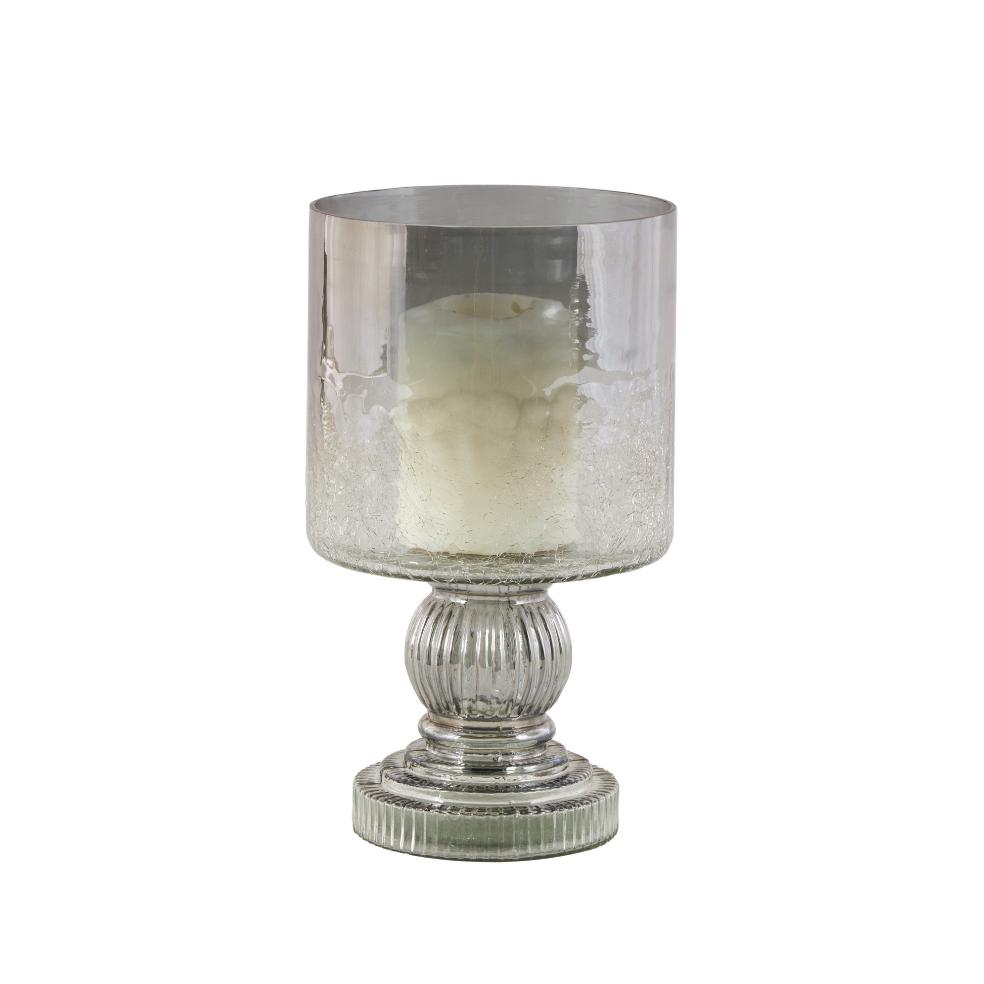 Black Glass Handmade Turned Style Pillar Room Hurricane Lamp with Smoked Glass Finish