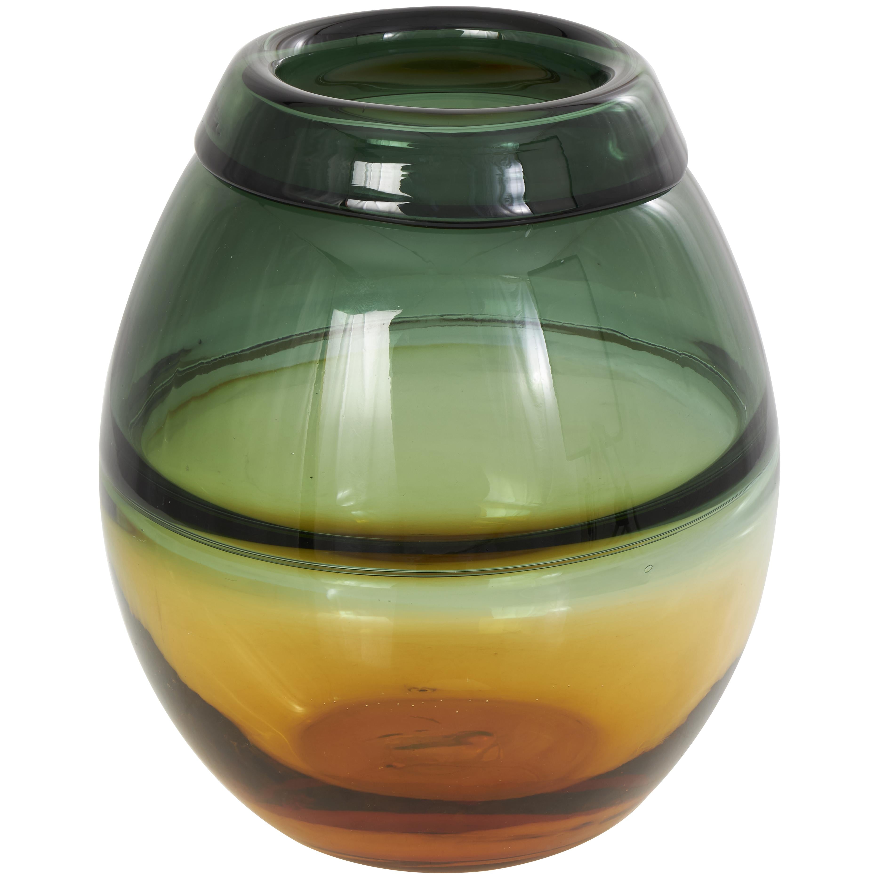 Green Glass Handmade Ombre Decorative Vase with Yellow Base