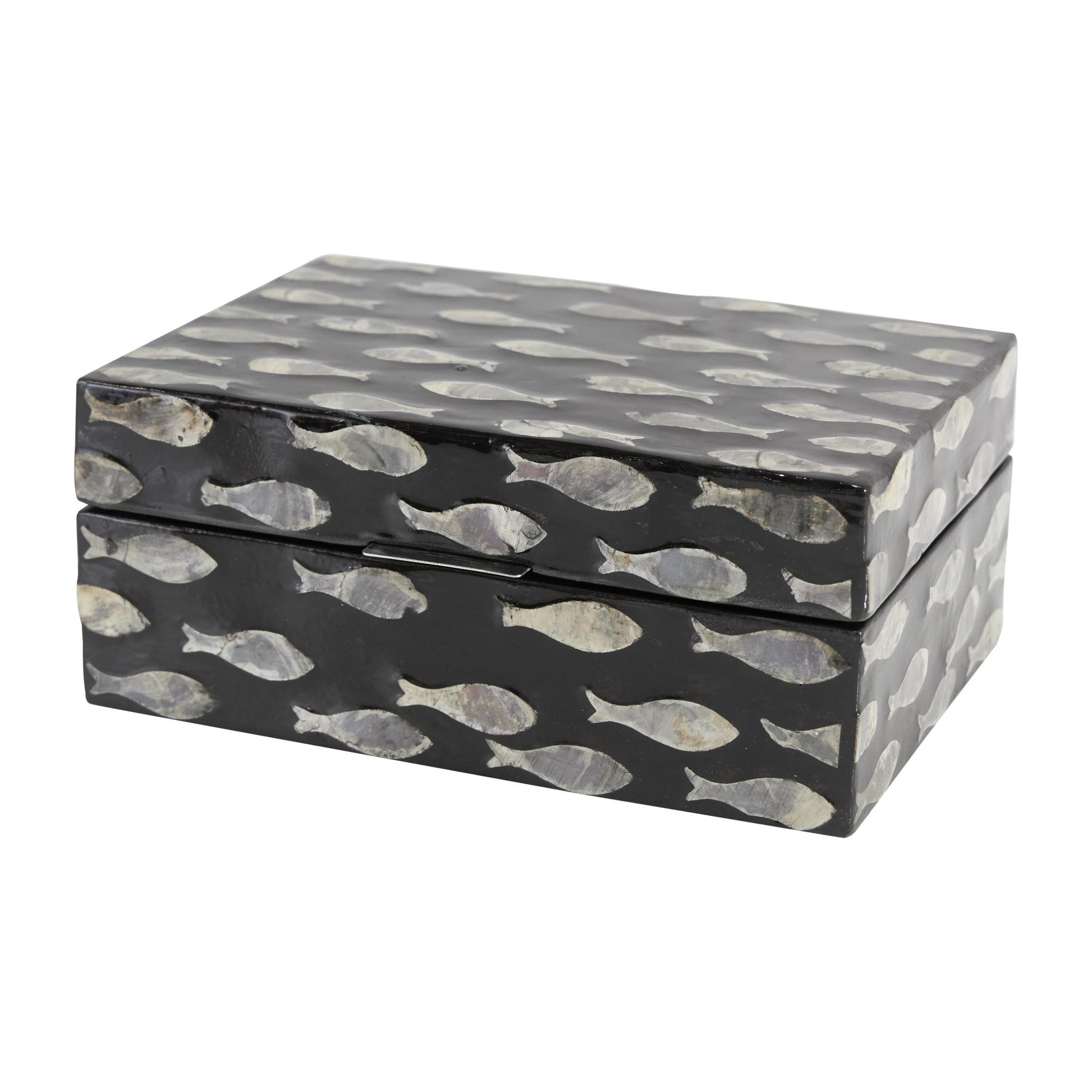 Set of 2 Floral Mother of Pearl Shell Decorative Box with Beige Accents