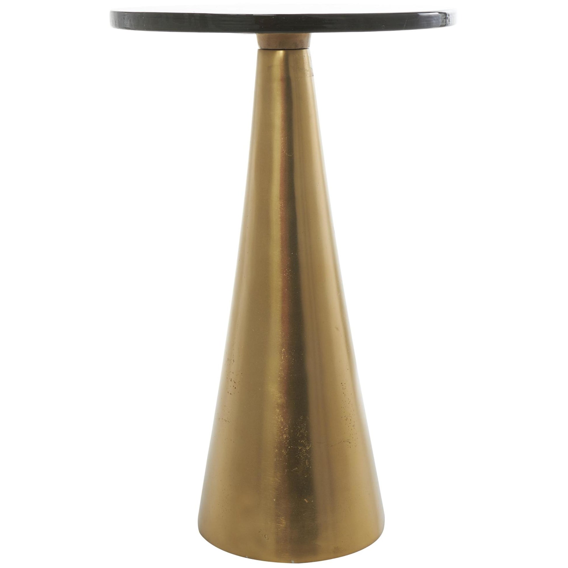 Geometric Aluminum Metal Cone Side End Accent Table with Textured Glass Tabletop
