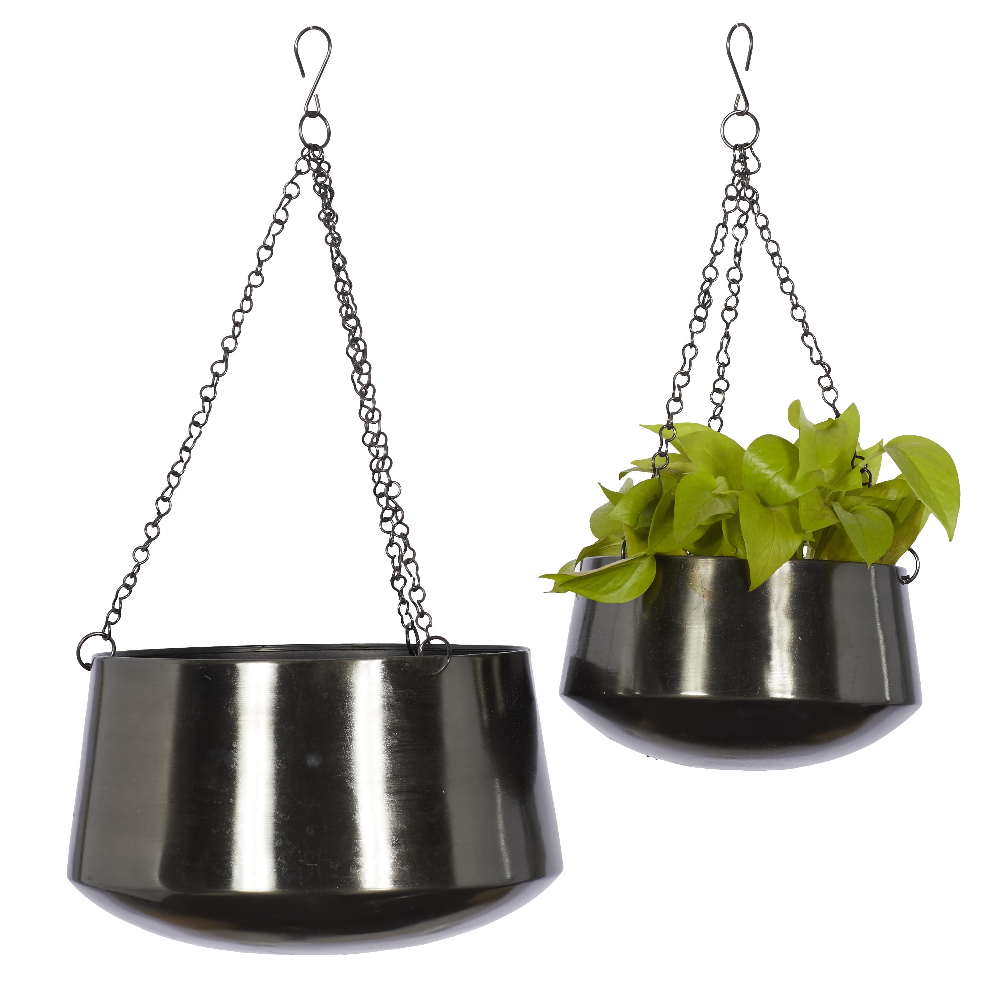 Set of 2 Metal Hanging Dome Indoor Outdoor Wall Planter with Chain
