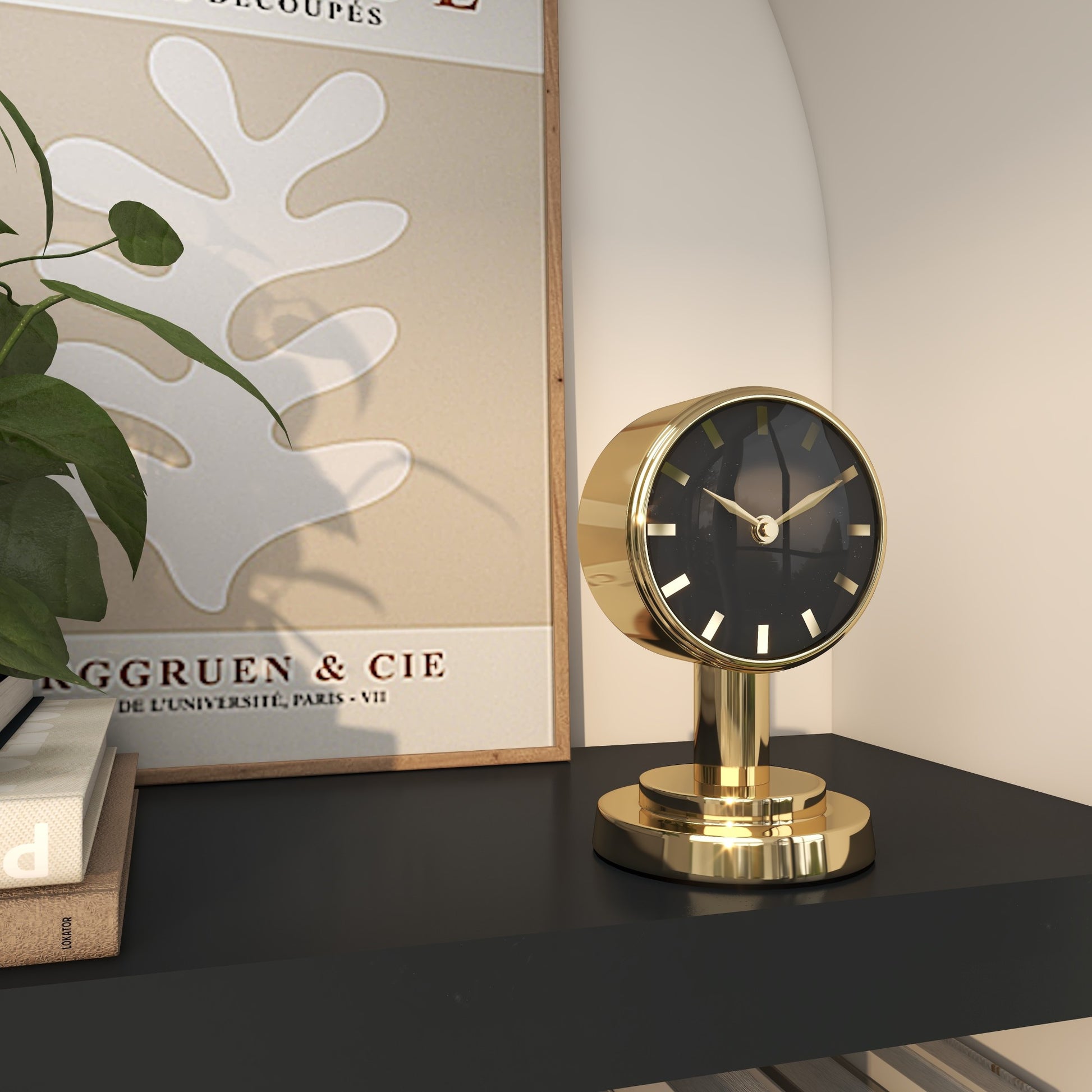Gold Stainless Steel Metal Small Decorative Clock with Numberless Black Clockface