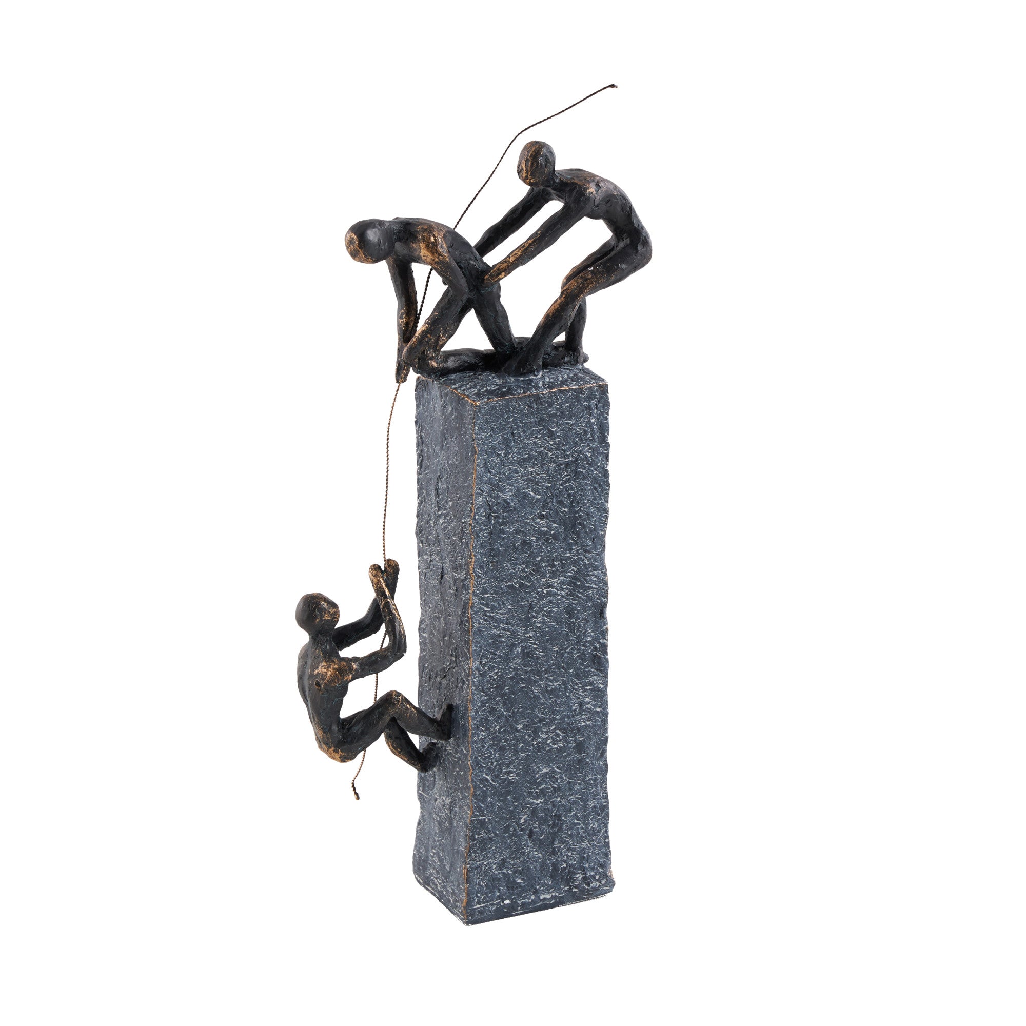 People Gray Polystone Climbing Decorative Sculpture with Bronze Detailing