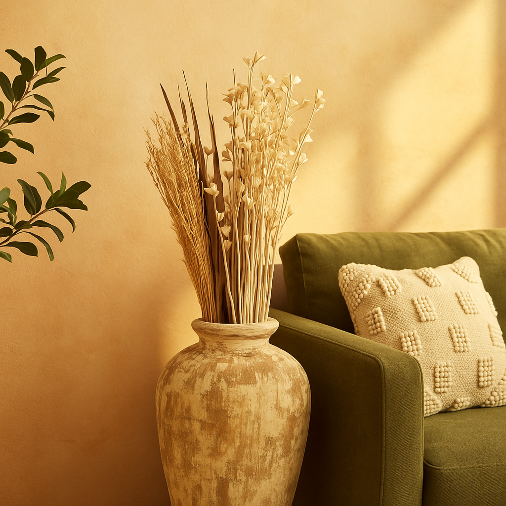 Dried Plant Tall Floral Bouquet Home Decor Natural Foliage with Brown Stems