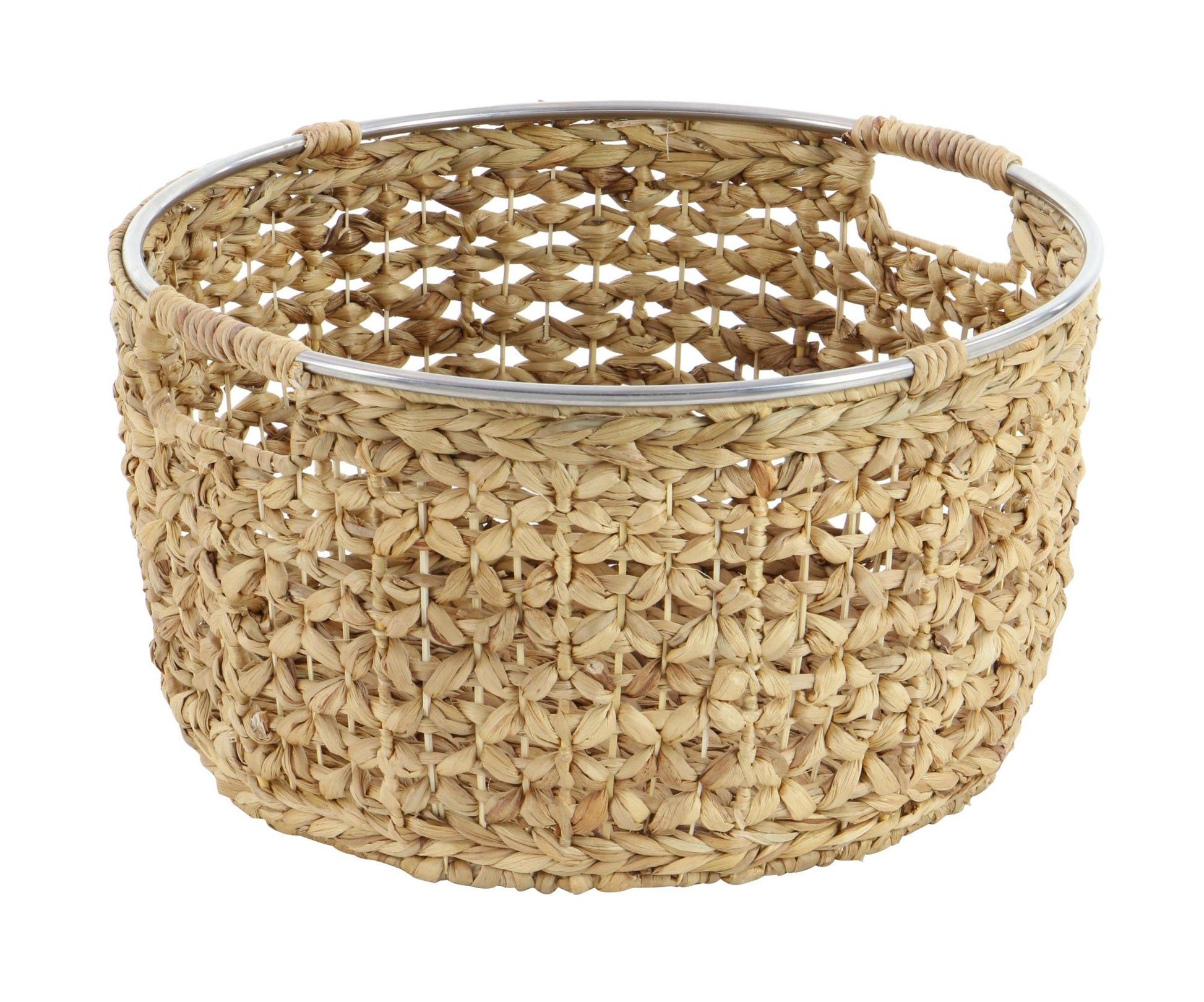 Set of 3 Light Brown Seagrass Handmade Decorative and Functional Storage Basket with Metal Handles