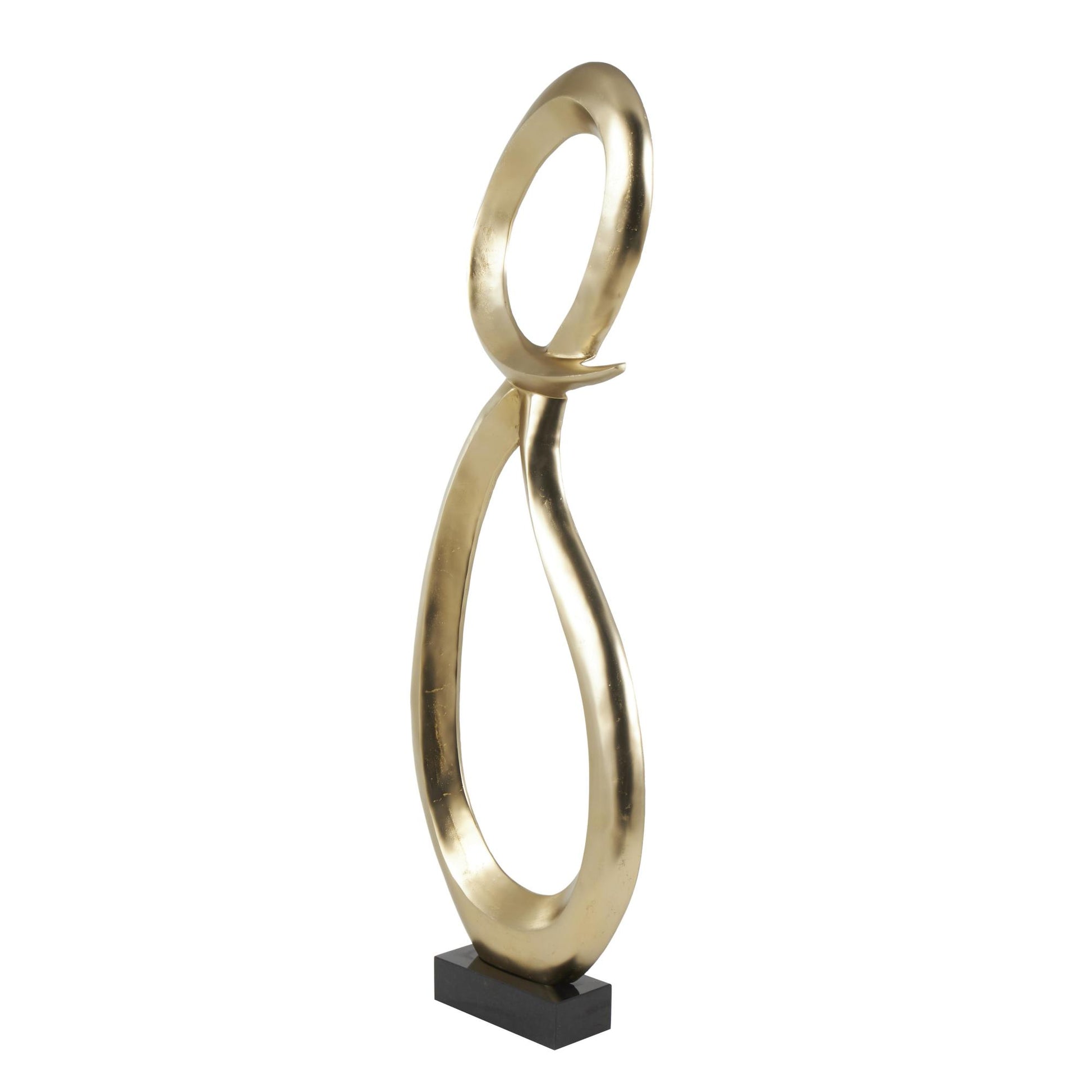 Abstract Aluminum Metal Tall Looped Floor Decorative Sculpture with Black Marble Base