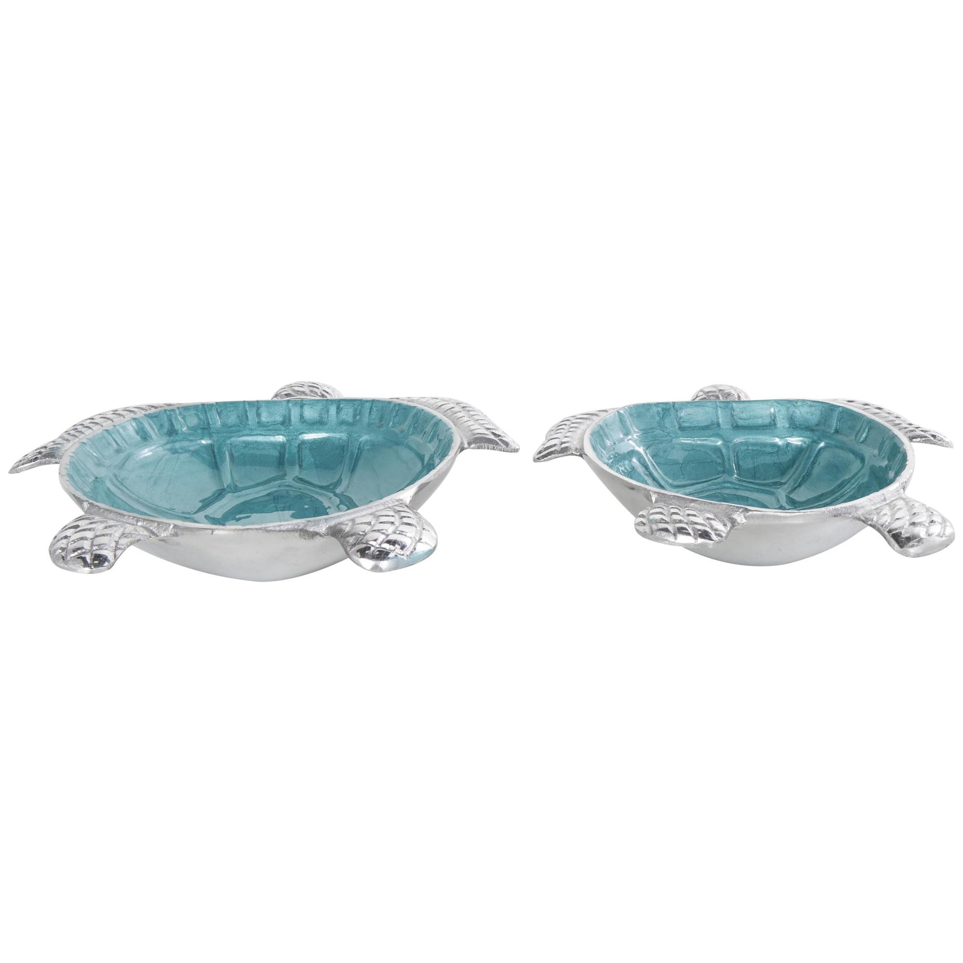 Set of 2 Turtle Aluminum Metal Handmade Enameled Large Decorative Bowl with Silver Metal Exterior