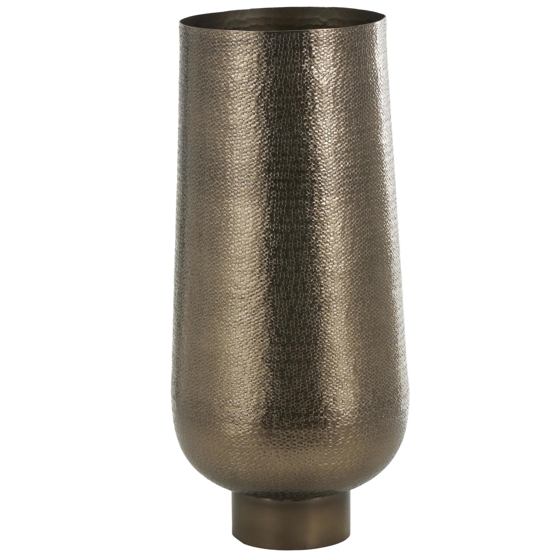 Geometric Brass Aluminum Metal Textured Wide Floor Decorative Vase with Elevated Base