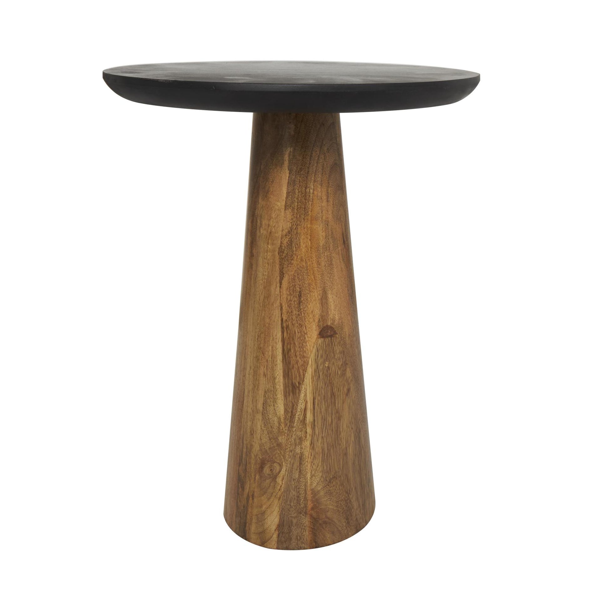 Set of 3 Brown Mango Wood Handmade Cone Shaped Side End Accent Table with Black Tabletops