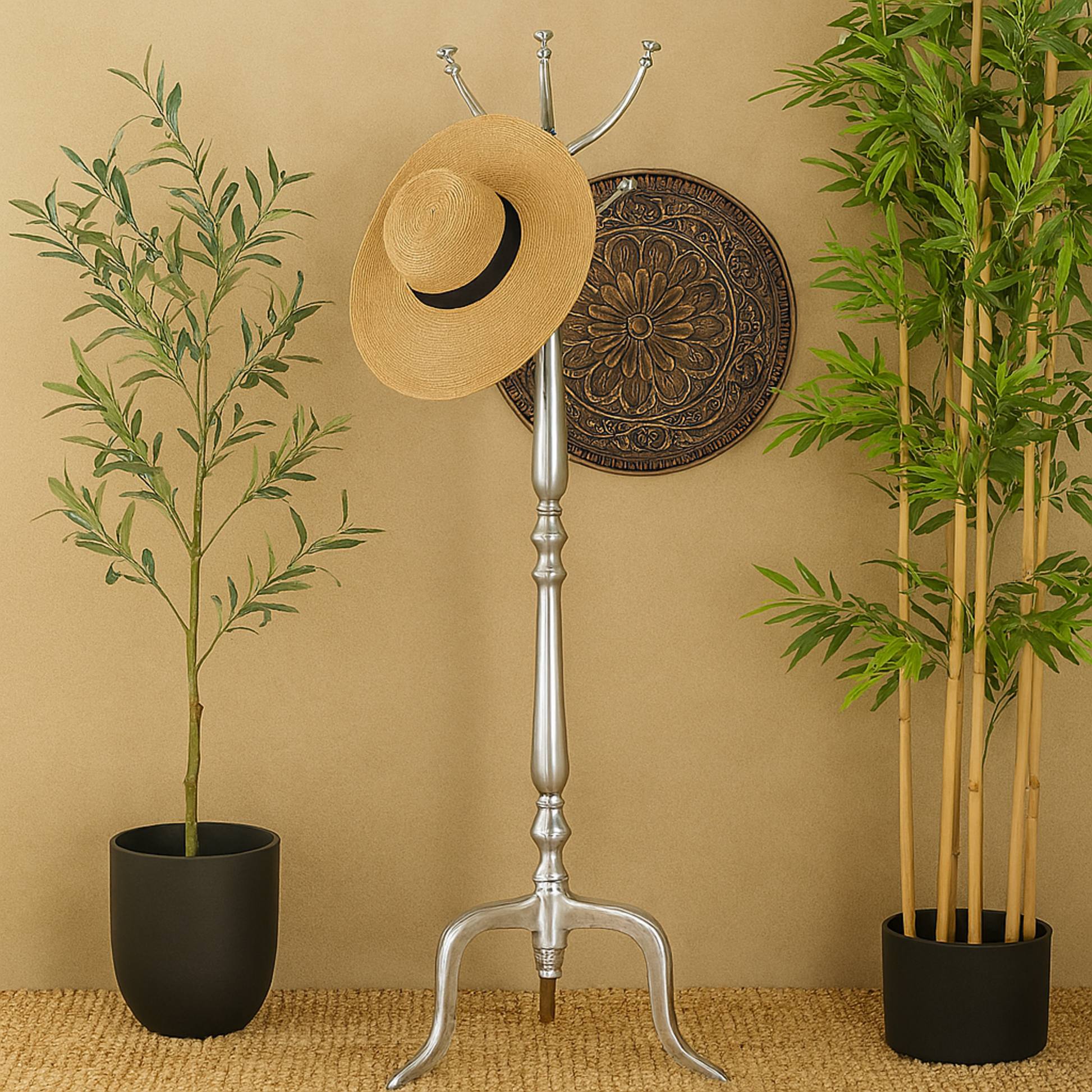 Silver Metal 5 Hook Freestanding Coat Rack