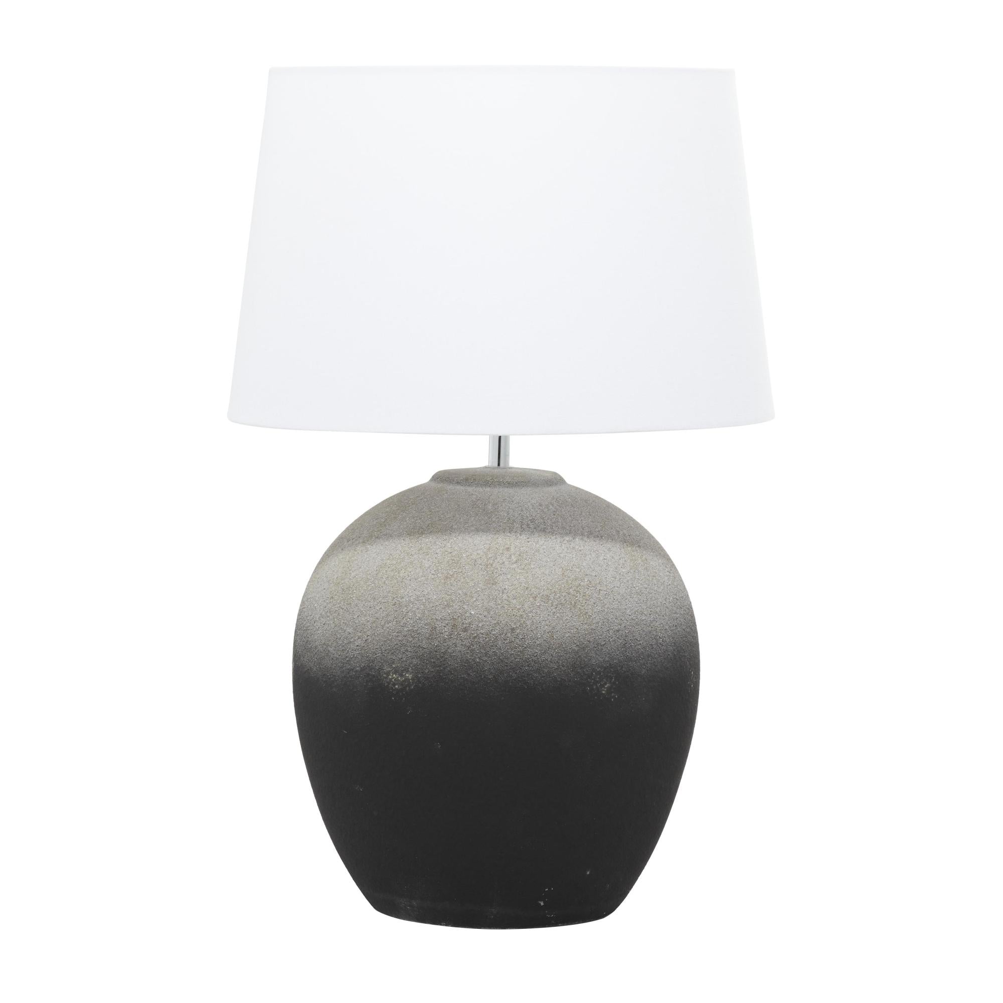 Black Ceramic Wide Rounded Textured Ombre Room Table Lamp with White Linen Shade